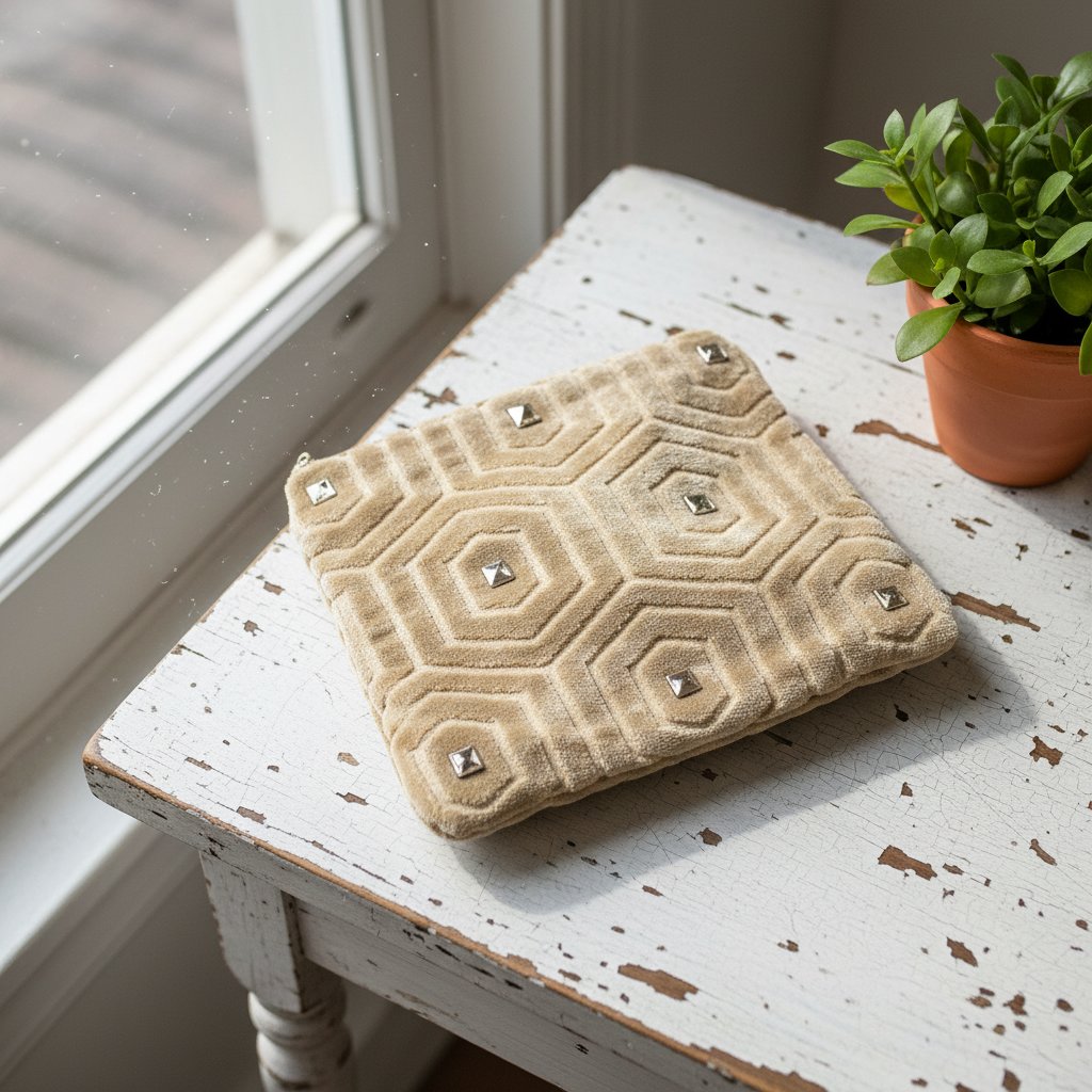 Beige Square Crystal Pouch