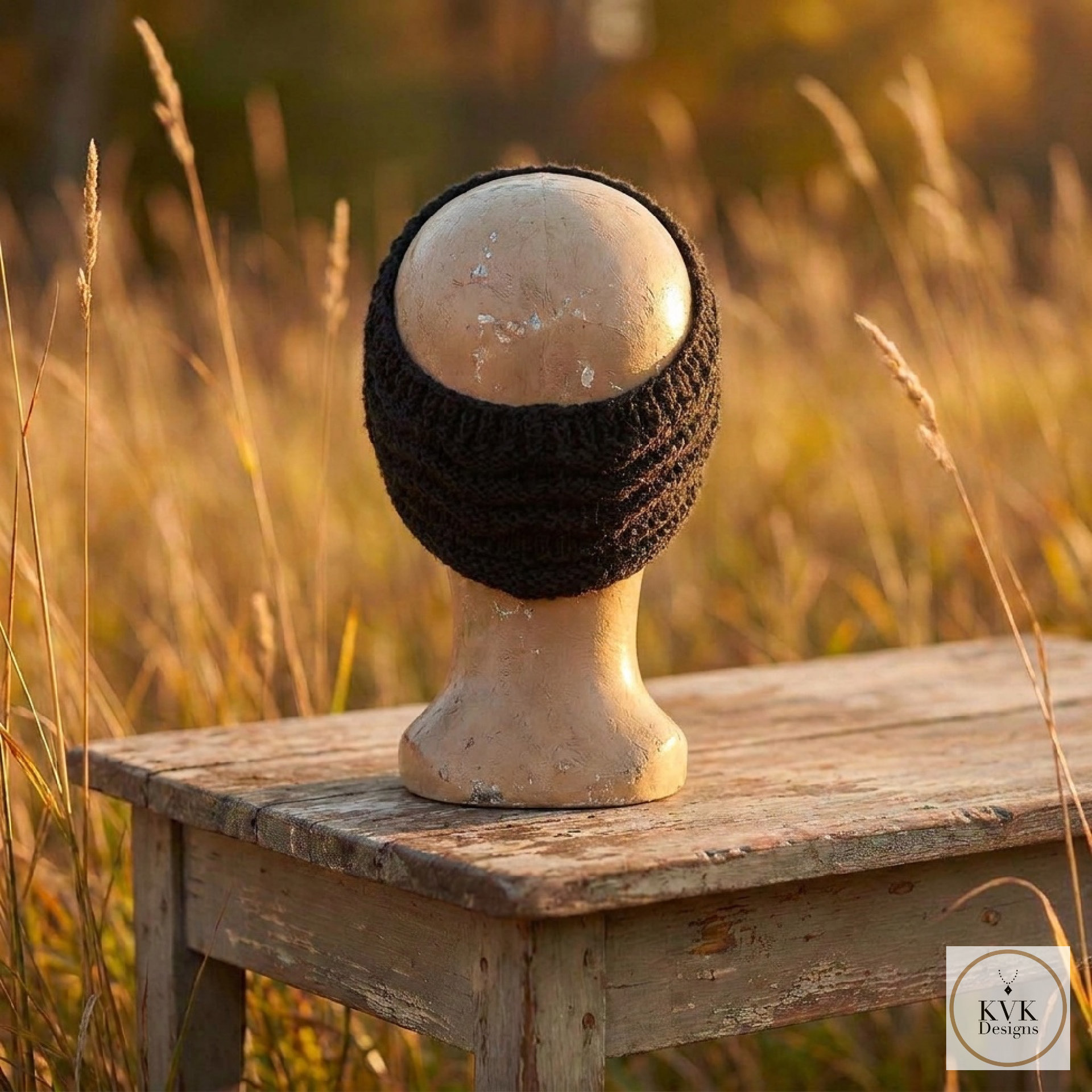 Hand-Knit Black Wool Headband with Buttons - Cozy Ear Warmer for Women