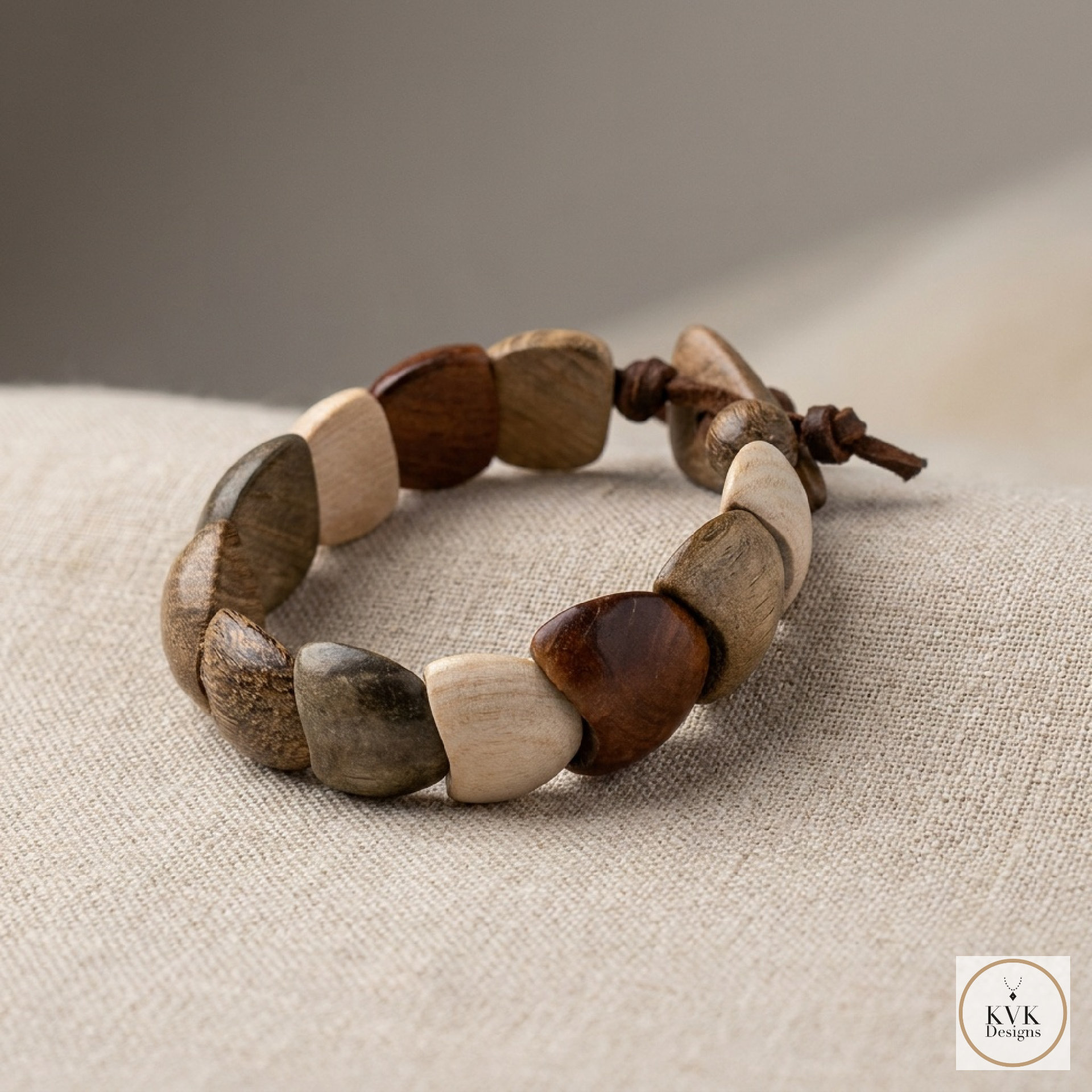 Dance with Druids Wood Bracelet, Adjustable Suede Cord, Handcrafted Earthy Jewelry