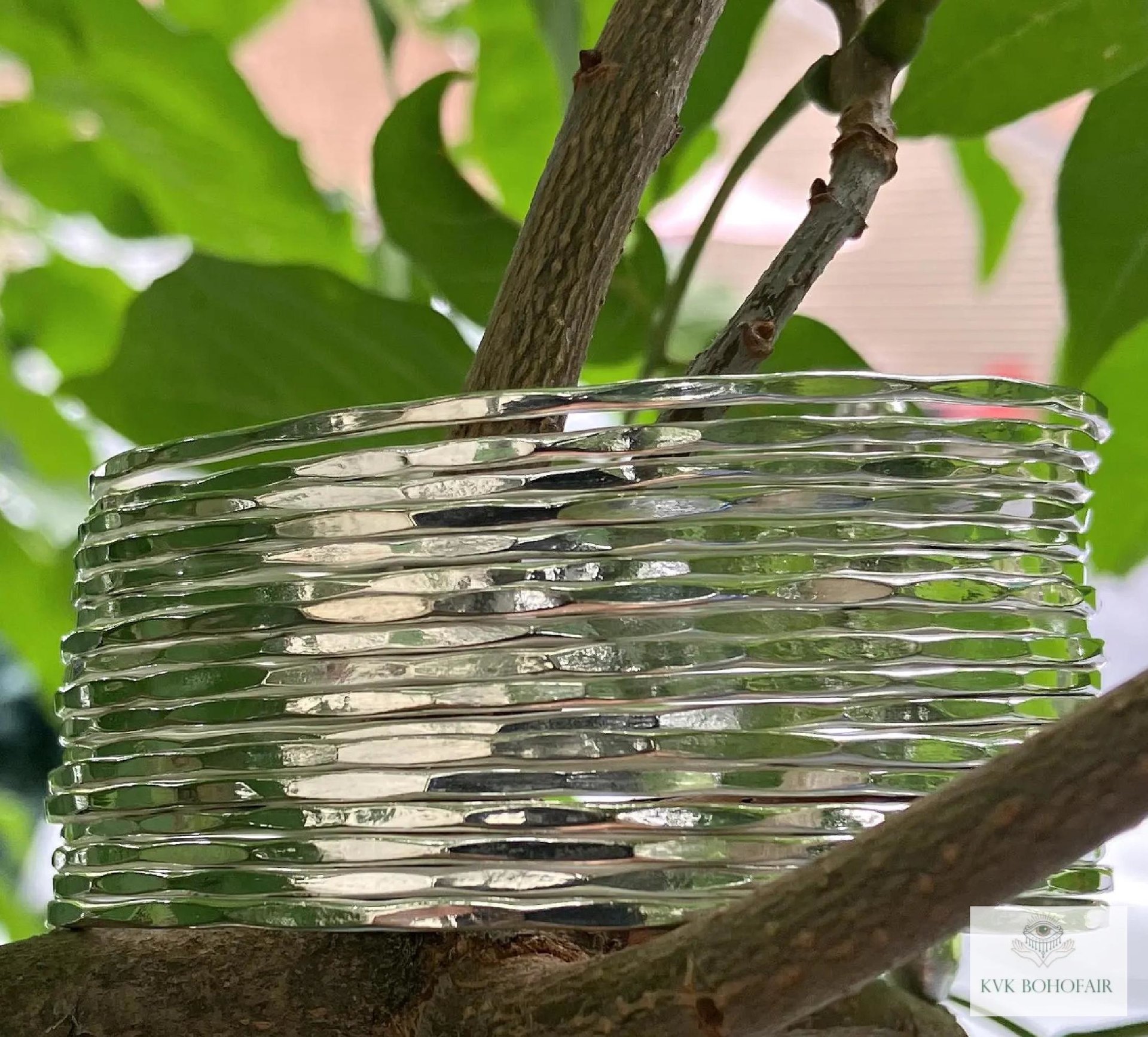 Wide Hammered Silver Cuff Bracelet: Handcrafted Boho Jewelry