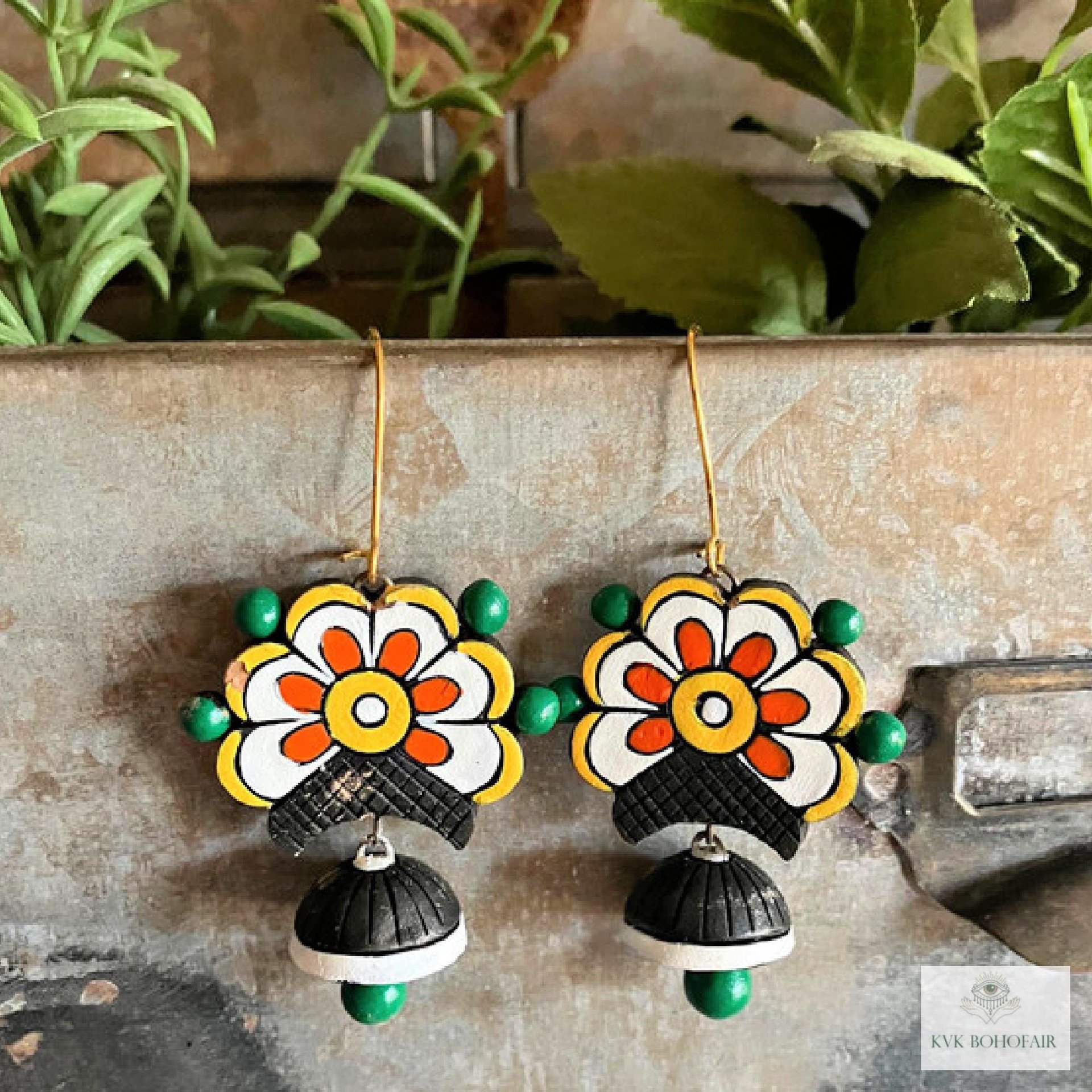 Handcrafted Flower Clay Earrings - Boho Statement Jewelry, Nature Inspired