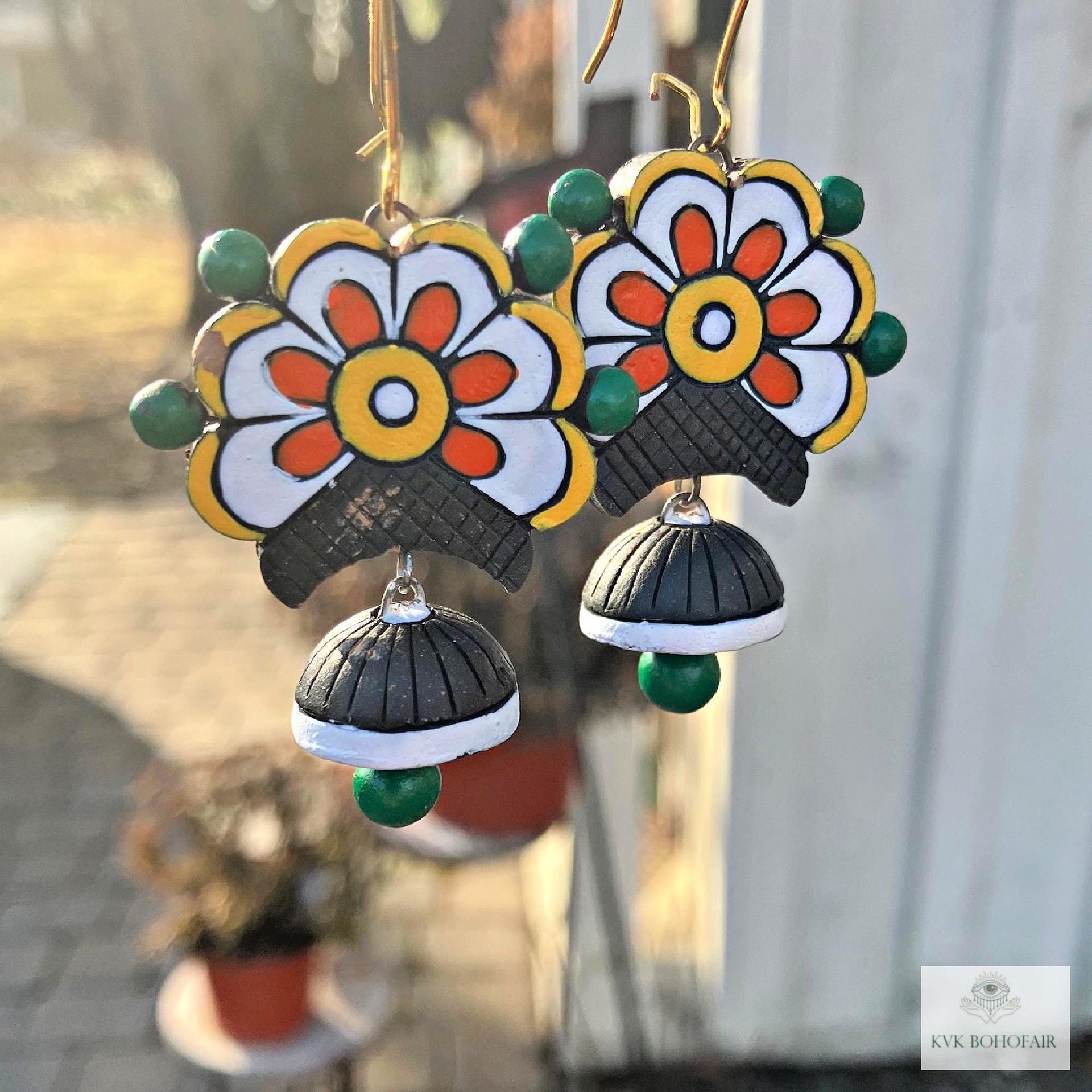 Handcrafted Flower Clay Earrings - Boho Statement Jewelry, Nature Inspired