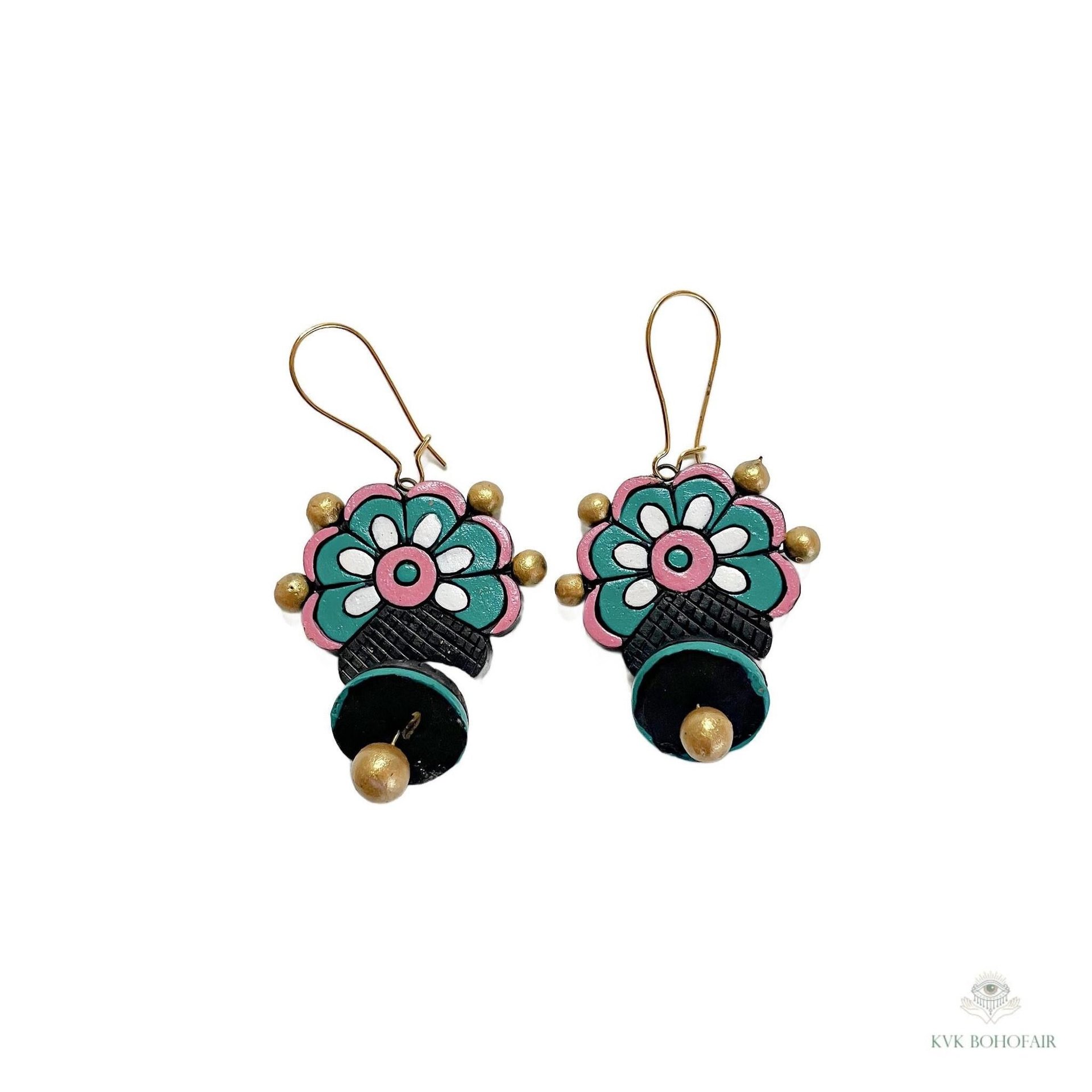 Handcrafted Flower Clay Earrings - Boho Statement Jewelry, Nature Inspired