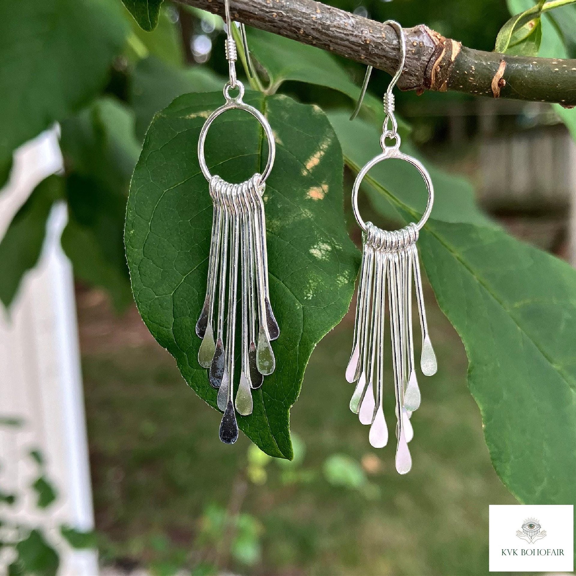 Boho Sterling Silver Fringe Paddle Earrings - Statement Jewelry