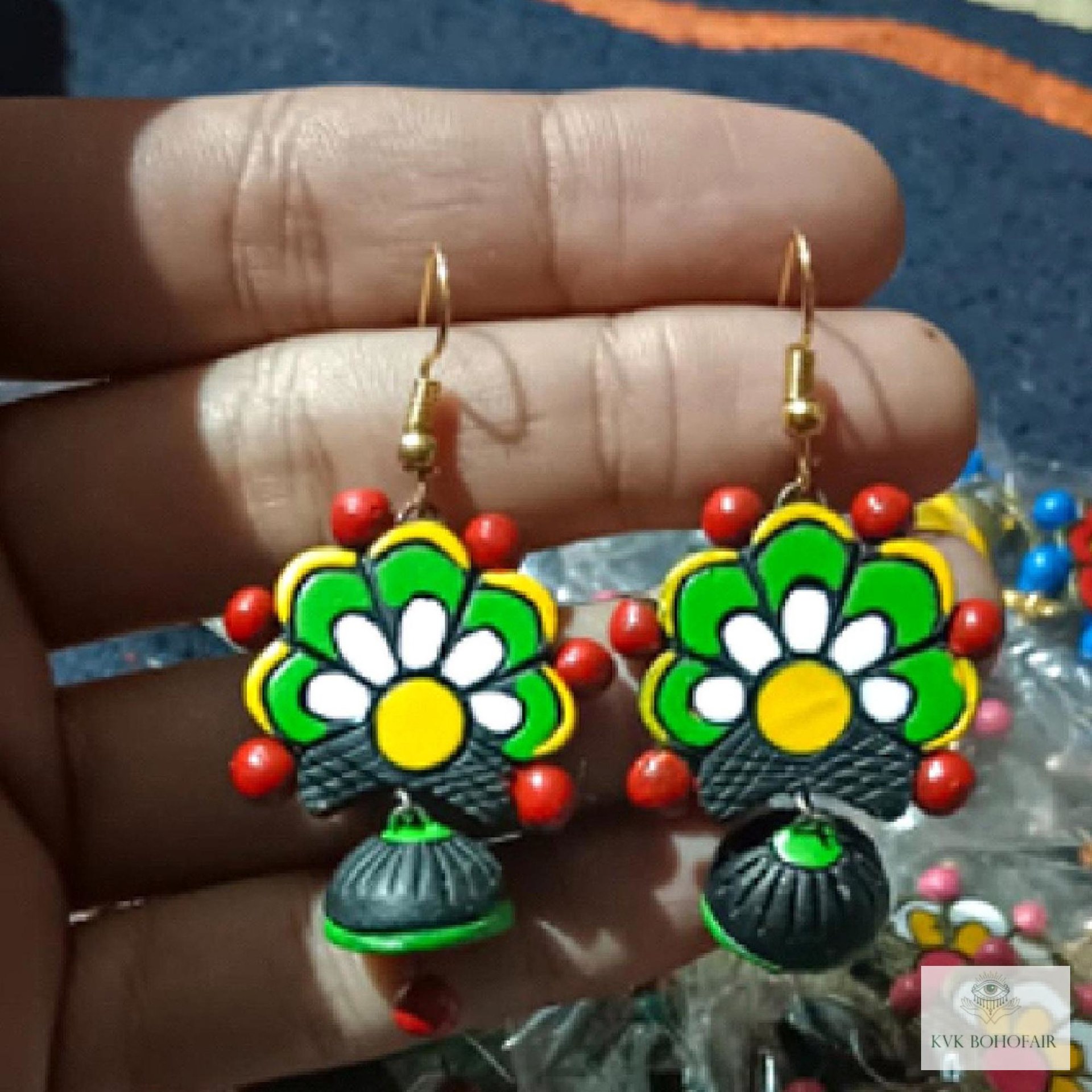 Handcrafted Flower Clay Earrings - Boho Statement Jewelry, Nature Inspired