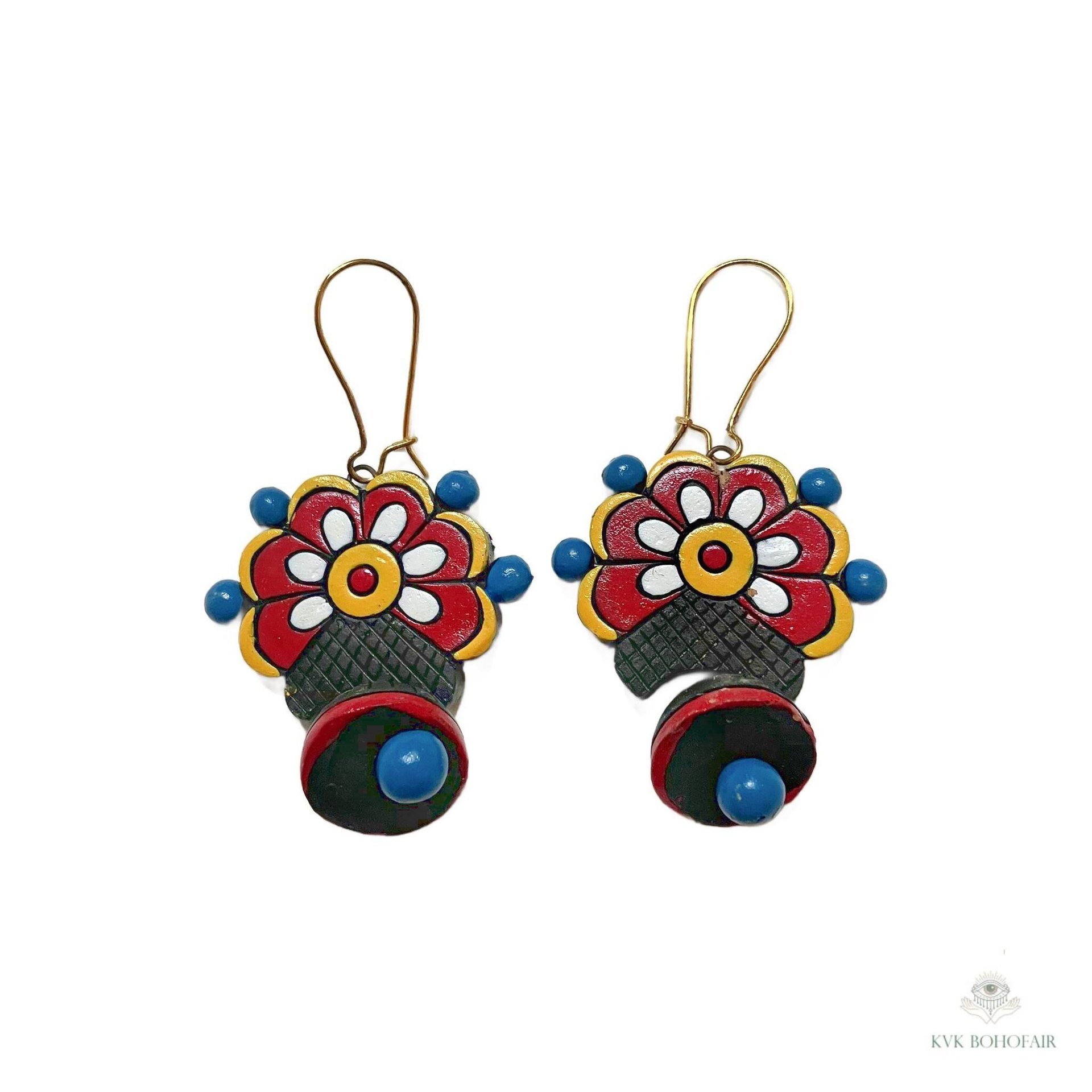 Handcrafted Flower Clay Earrings - Boho Statement Jewelry, Nature Inspired