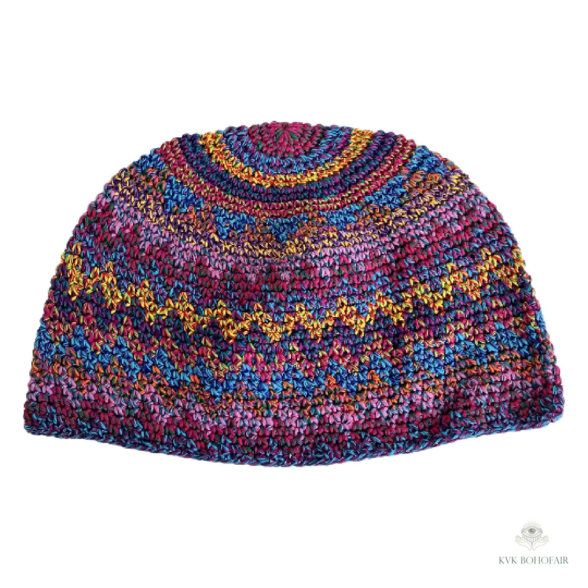 Multi Color Zig Zag Kufi Skull Cap - Crocheted Beanie Hat, Ethically sourced