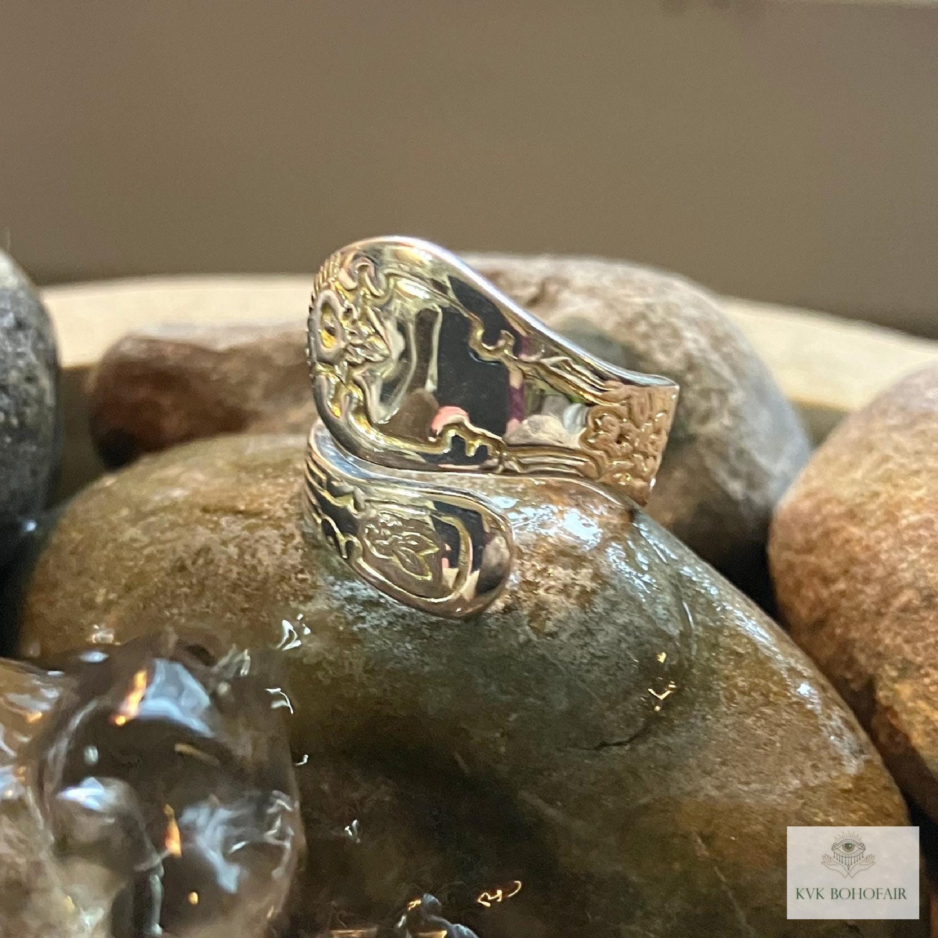 Sterling Silver Flower Spoon Ring - Boho Ring, Artisan Silverware Jewelry