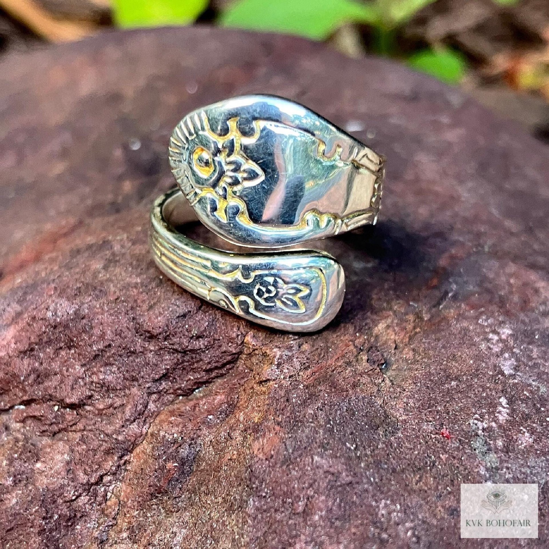 Sterling Silver Flower Spoon Ring - Boho Ring, Artisan Silverware Jewelry
