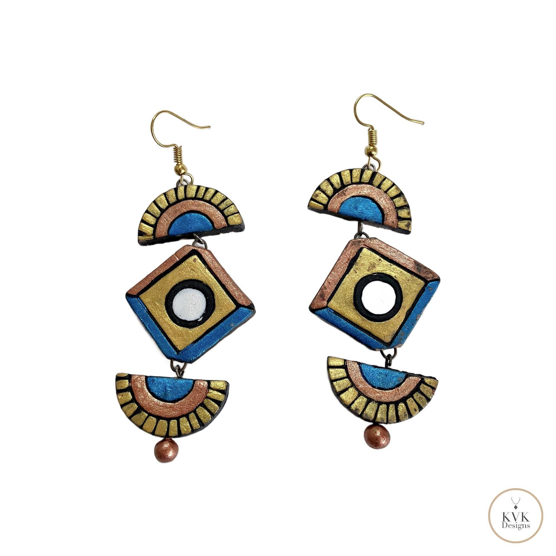 Handcrafted Clay Chandelier Earrings - Boho Statement Jewelry