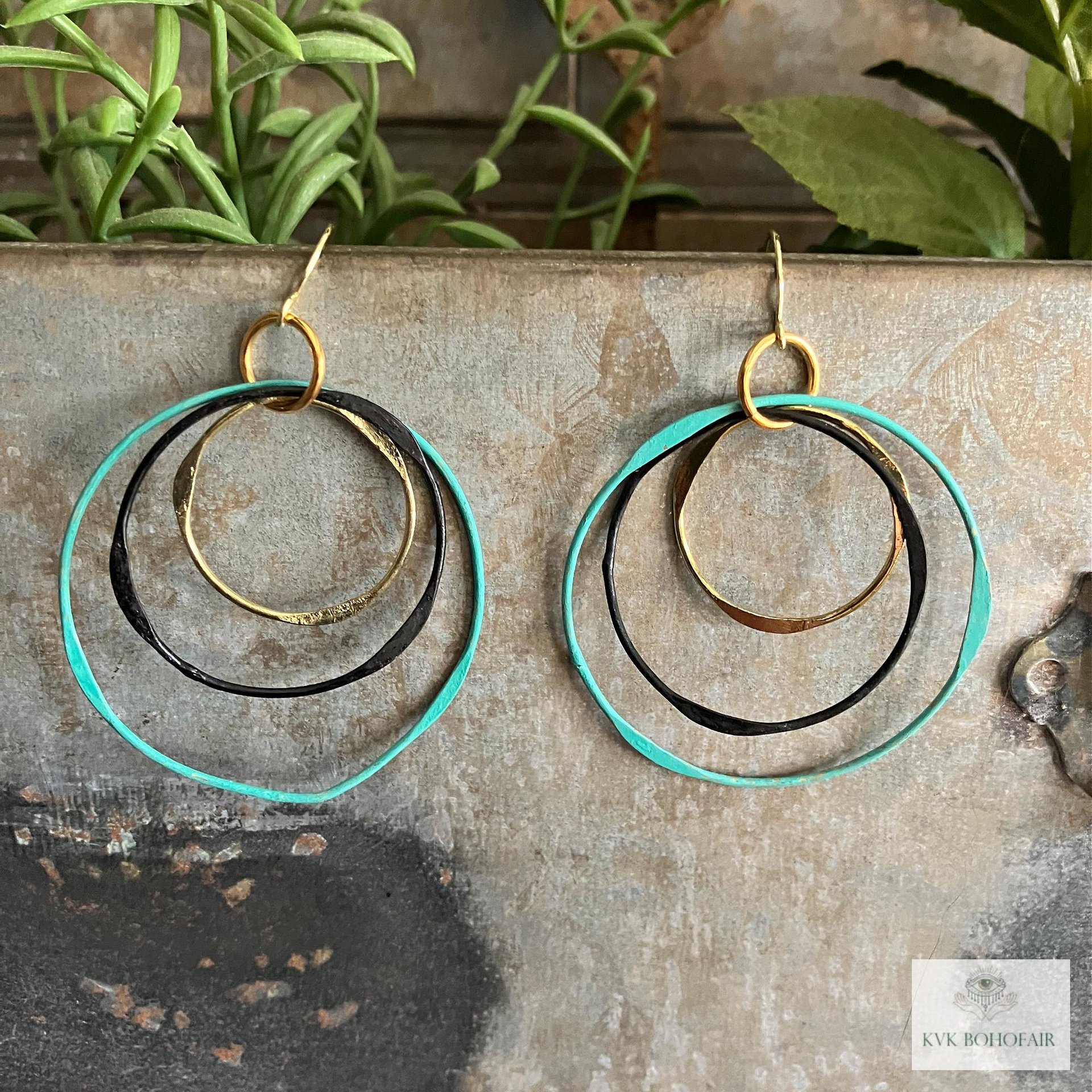 Boho Mixed Metal Round Earrings - Circle Dangle Earrings, Statement Jewelry