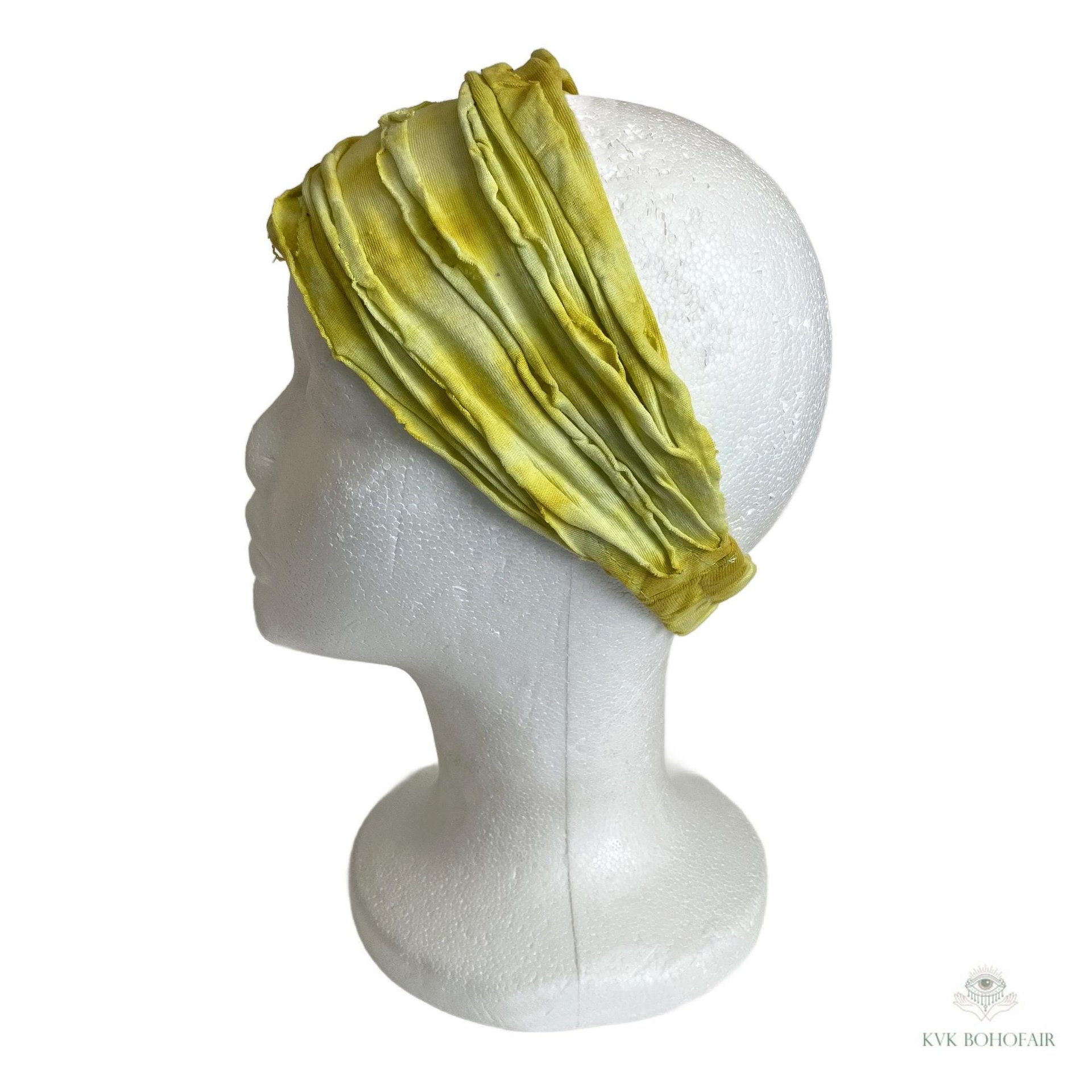 Yellow Tie Dye Boho Headband - Stylish Bohemian Headwrap, Headbands for Women