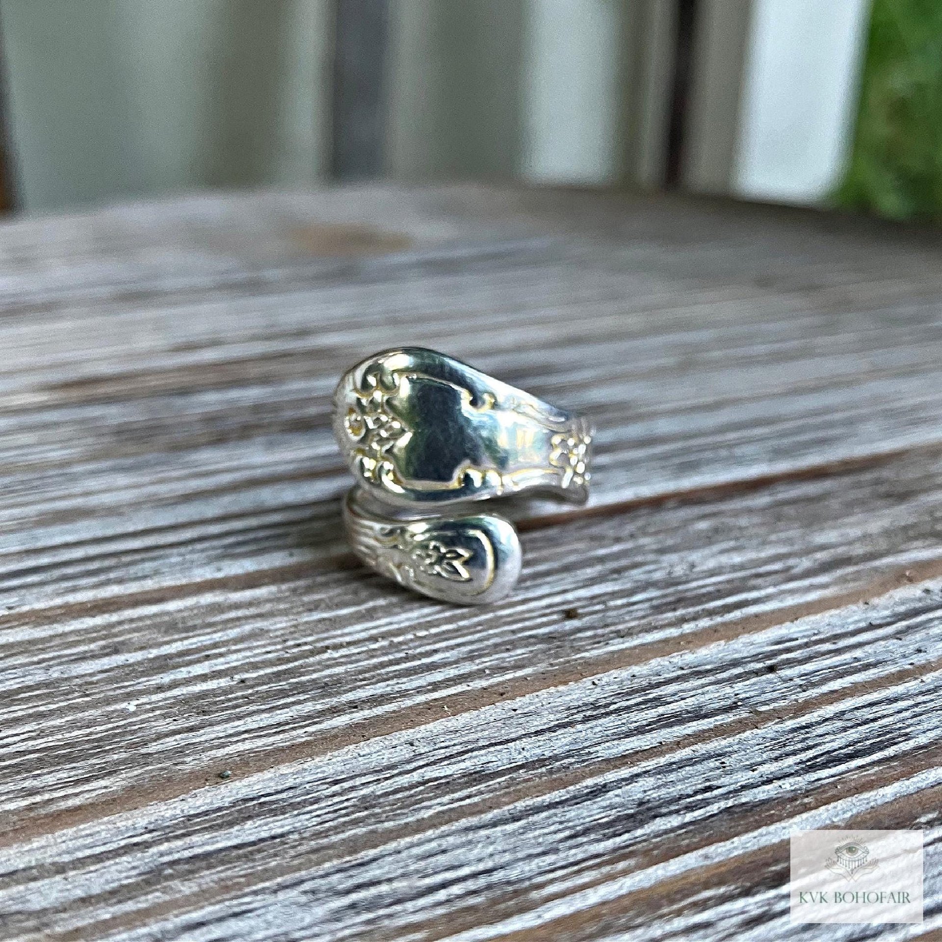 Sterling Silver Flower Spoon Ring - Boho Ring, Artisan Silverware Jewelry