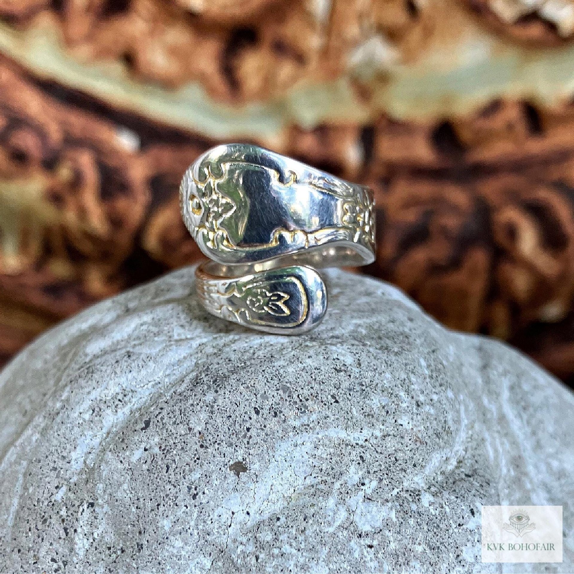 Sterling Silver Flower Spoon Ring - Boho Ring, Artisan Silverware Jewelry