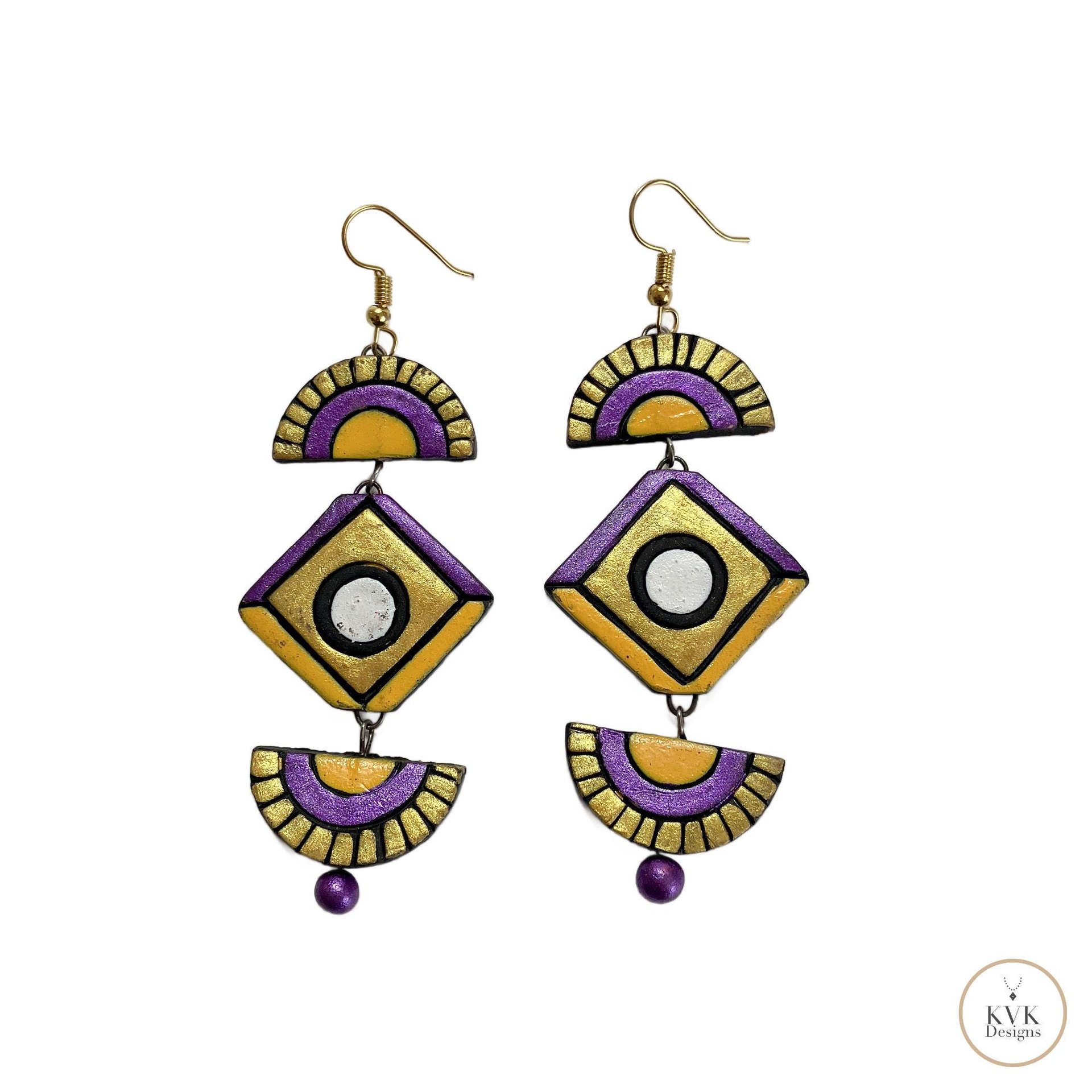 Handcrafted Clay Chandelier Earrings - Boho Statement Jewelry