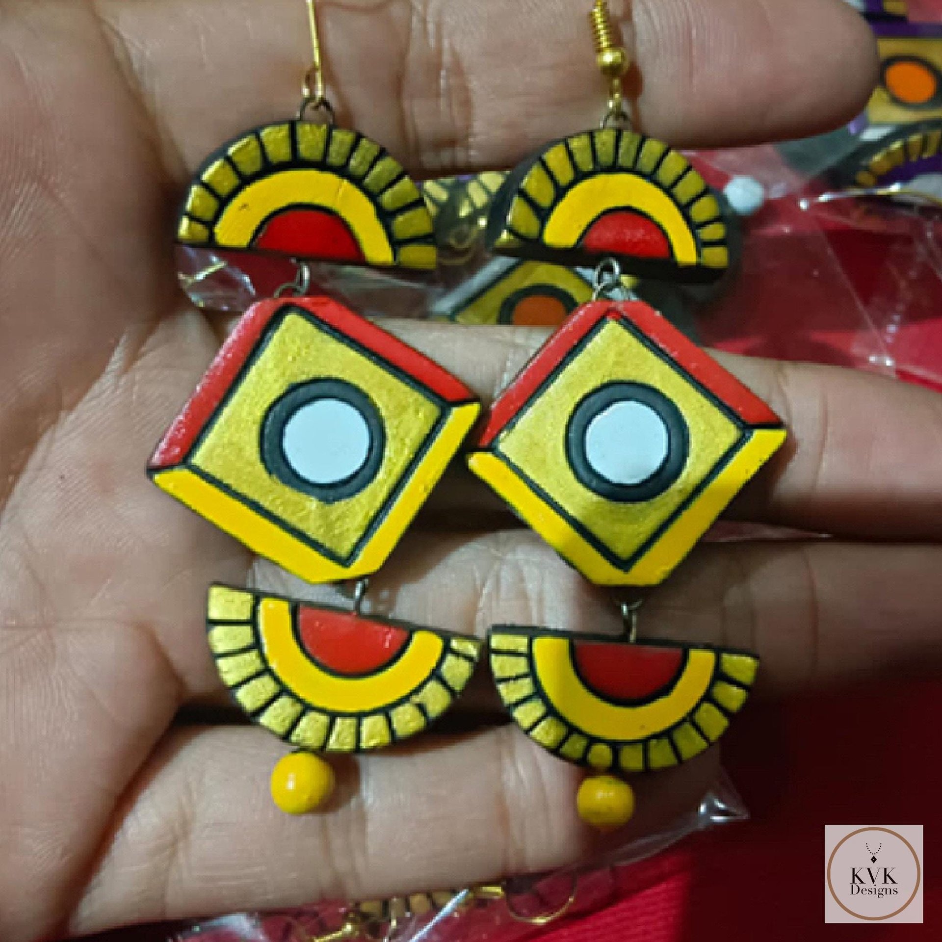 Handcrafted Clay Chandelier Earrings - Boho Statement Jewelry