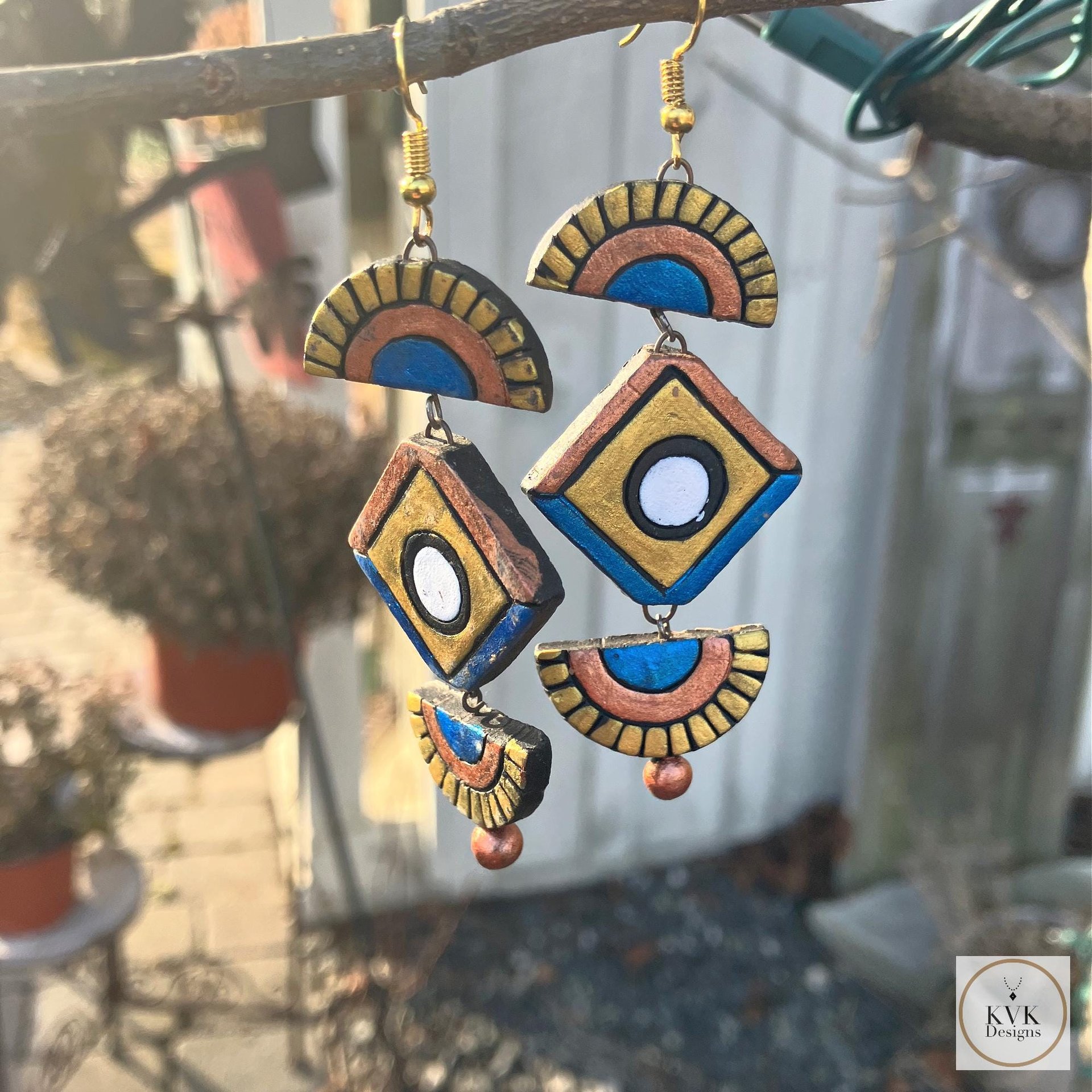 Handcrafted Clay Chandelier Earrings - Boho Statement Jewelry