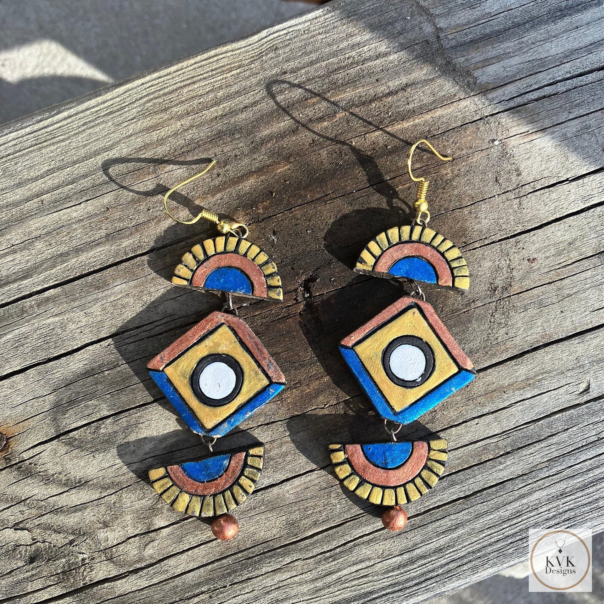 Handcrafted Clay Chandelier Earrings - Boho Statement Jewelry