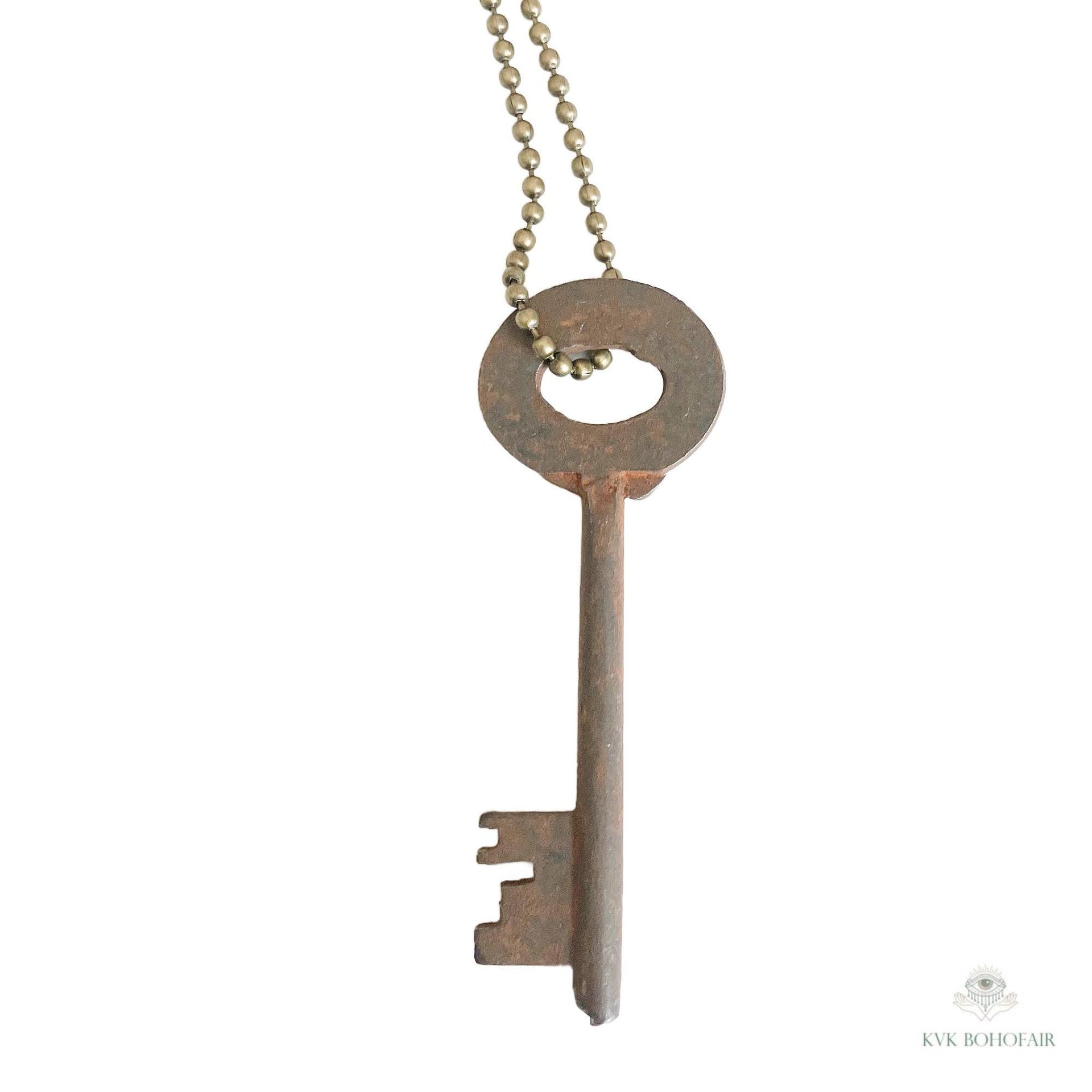 Vintage Key Necklace on Ball Chain: Unique Skeleton Key Pendant, Boho Jewelry