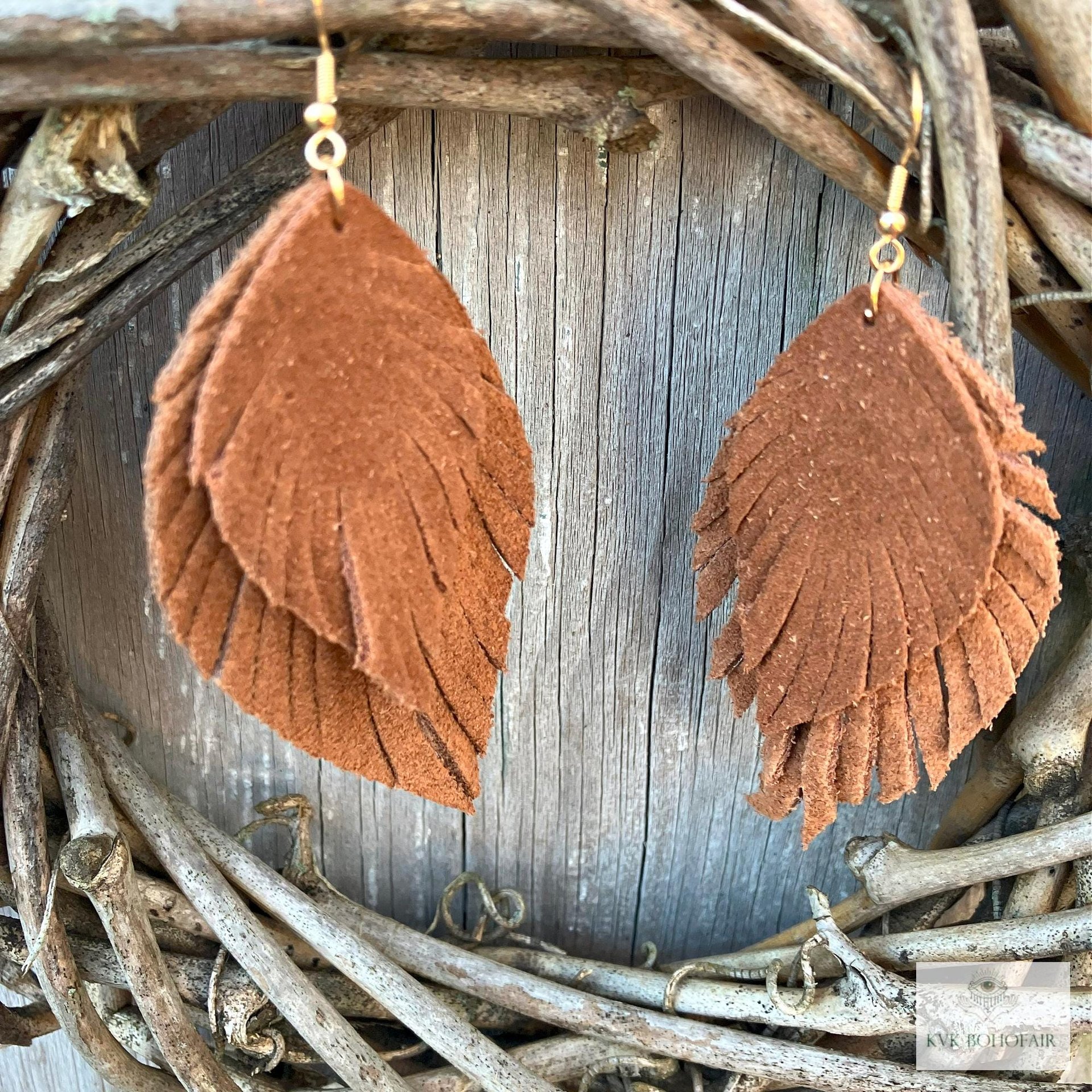 Exquisite Handcrafted Suede Feather Dangle Earrings - Bohemian Gold-plated Boho Jewelry