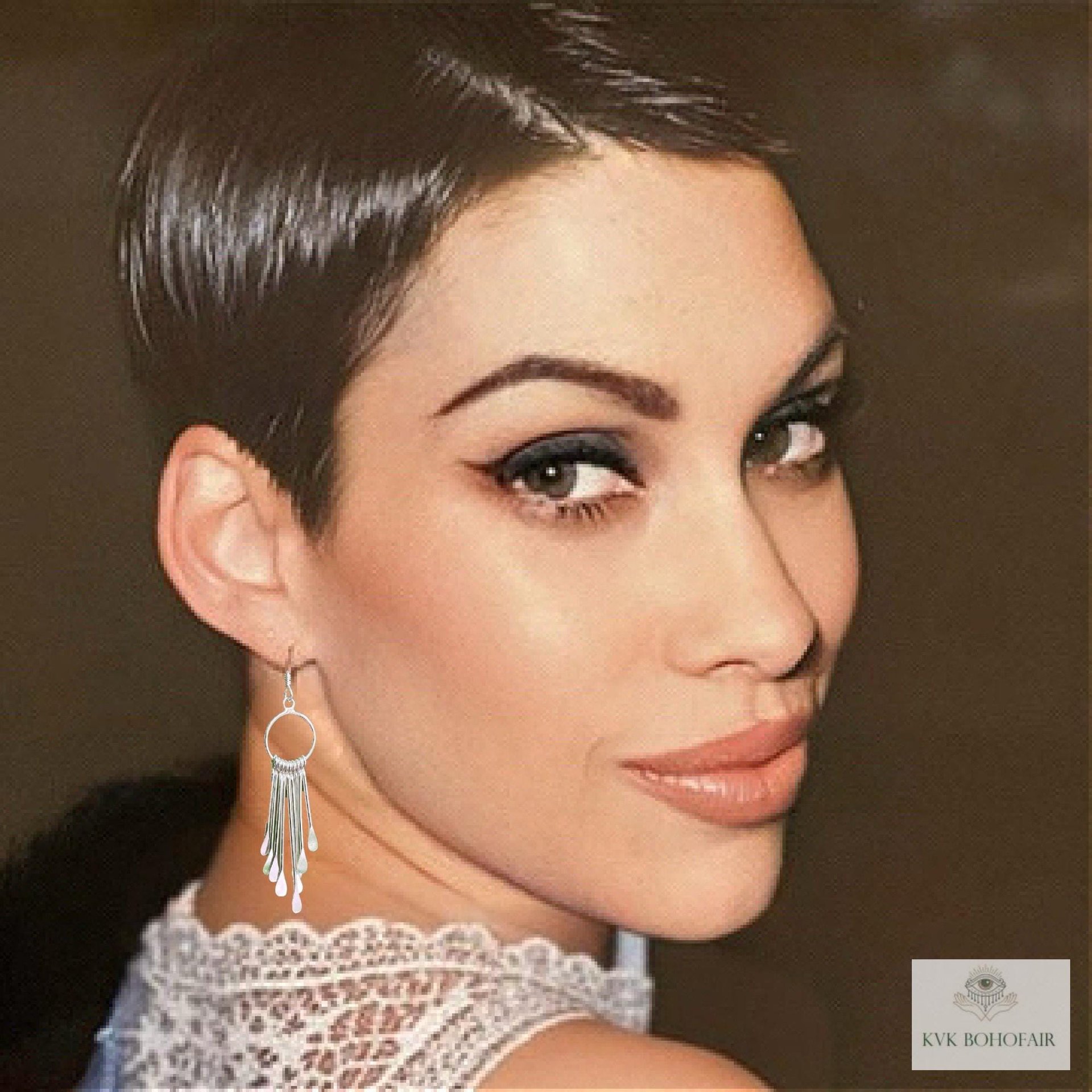 Boho Sterling Silver Fringe Paddle Earrings - Statement Jewelry