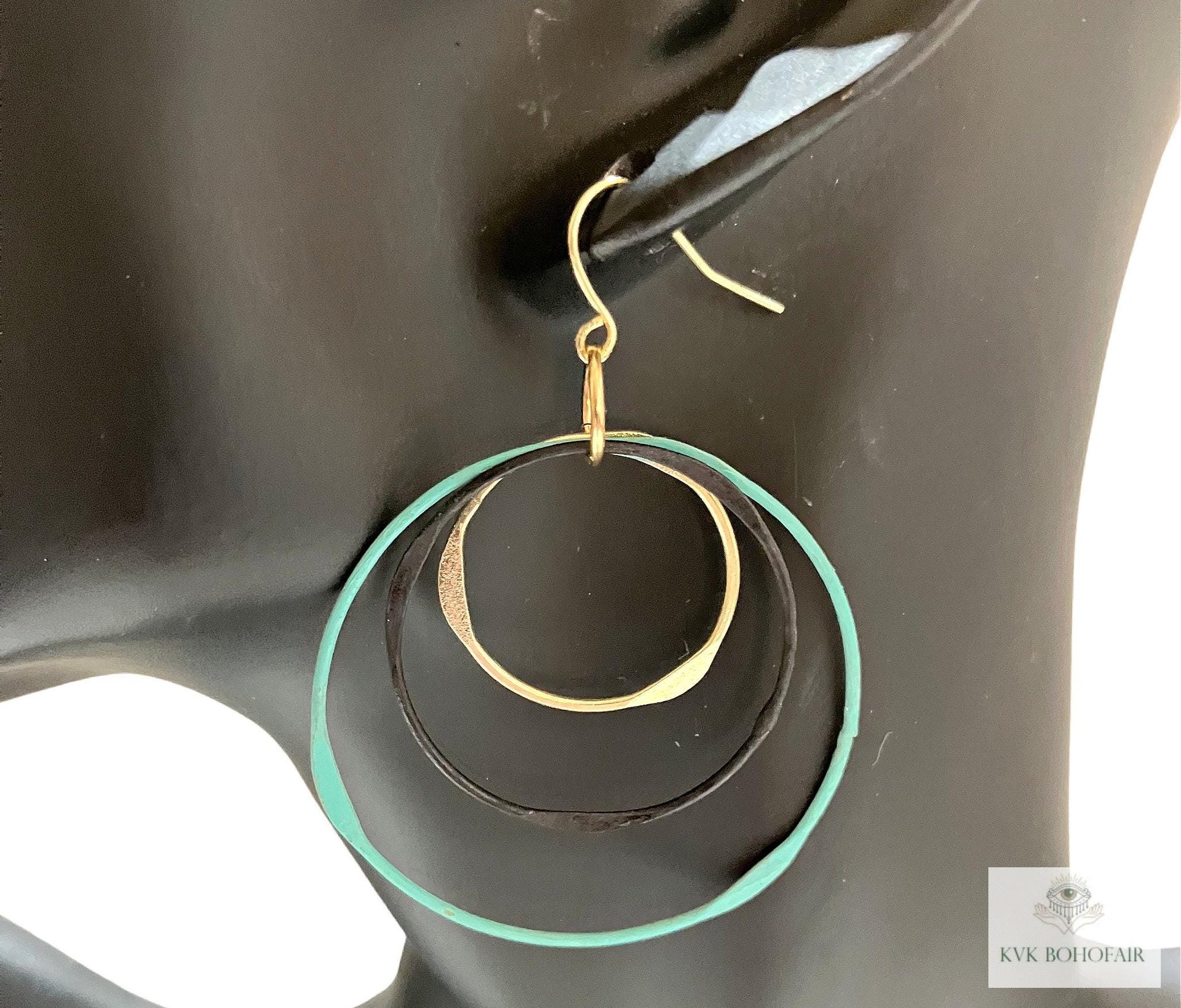 Boho Mixed Metal Round Earrings - Circle Dangle Earrings, Statement Jewelry