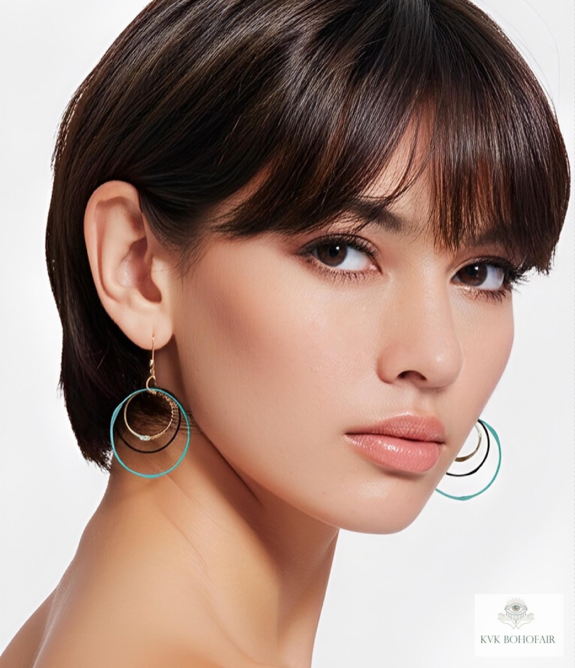 Boho Mixed Metal Round Earrings - Circle Dangle Earrings, Statement Jewelry