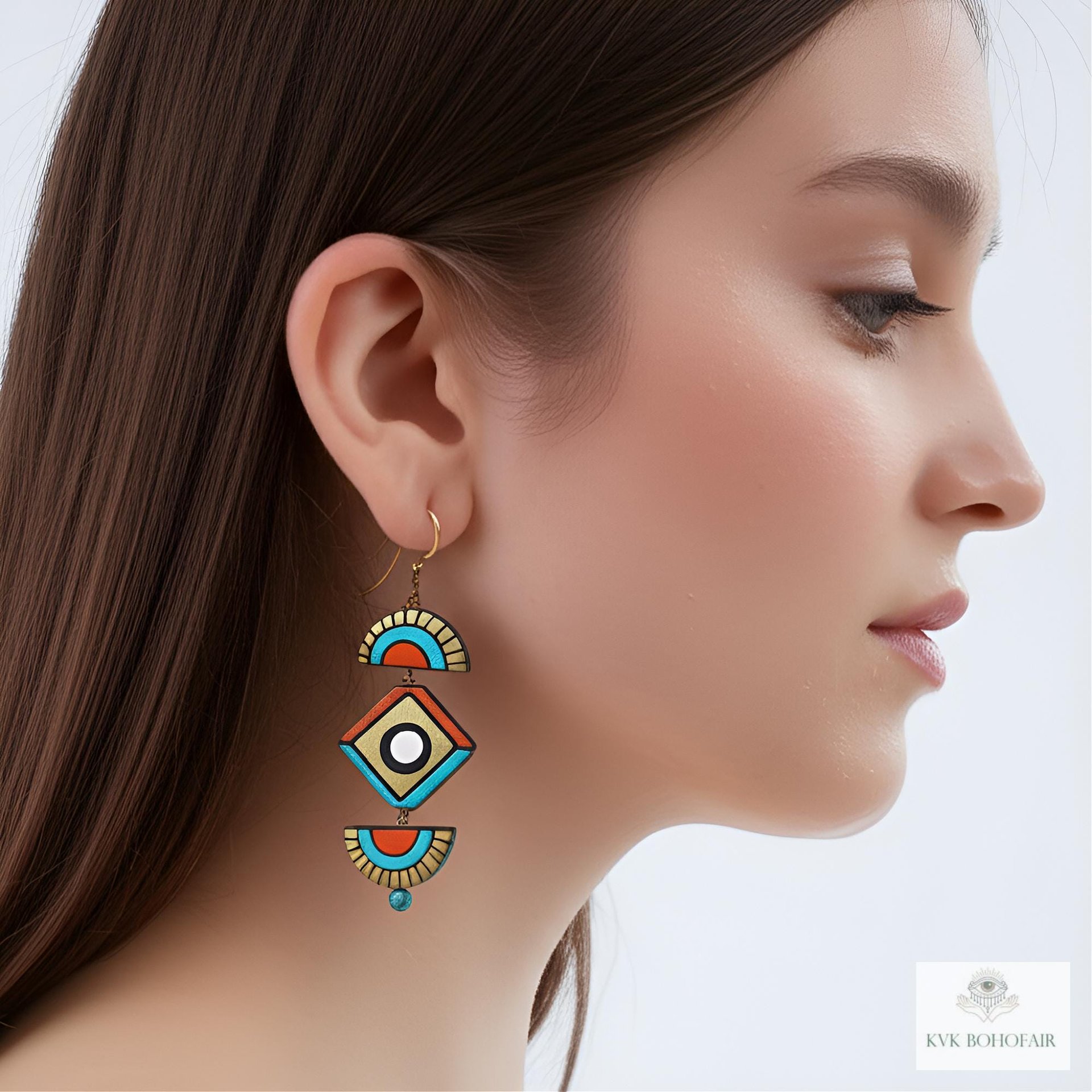 Handcrafted Clay Chandelier Earrings - Boho Statement Jewelry