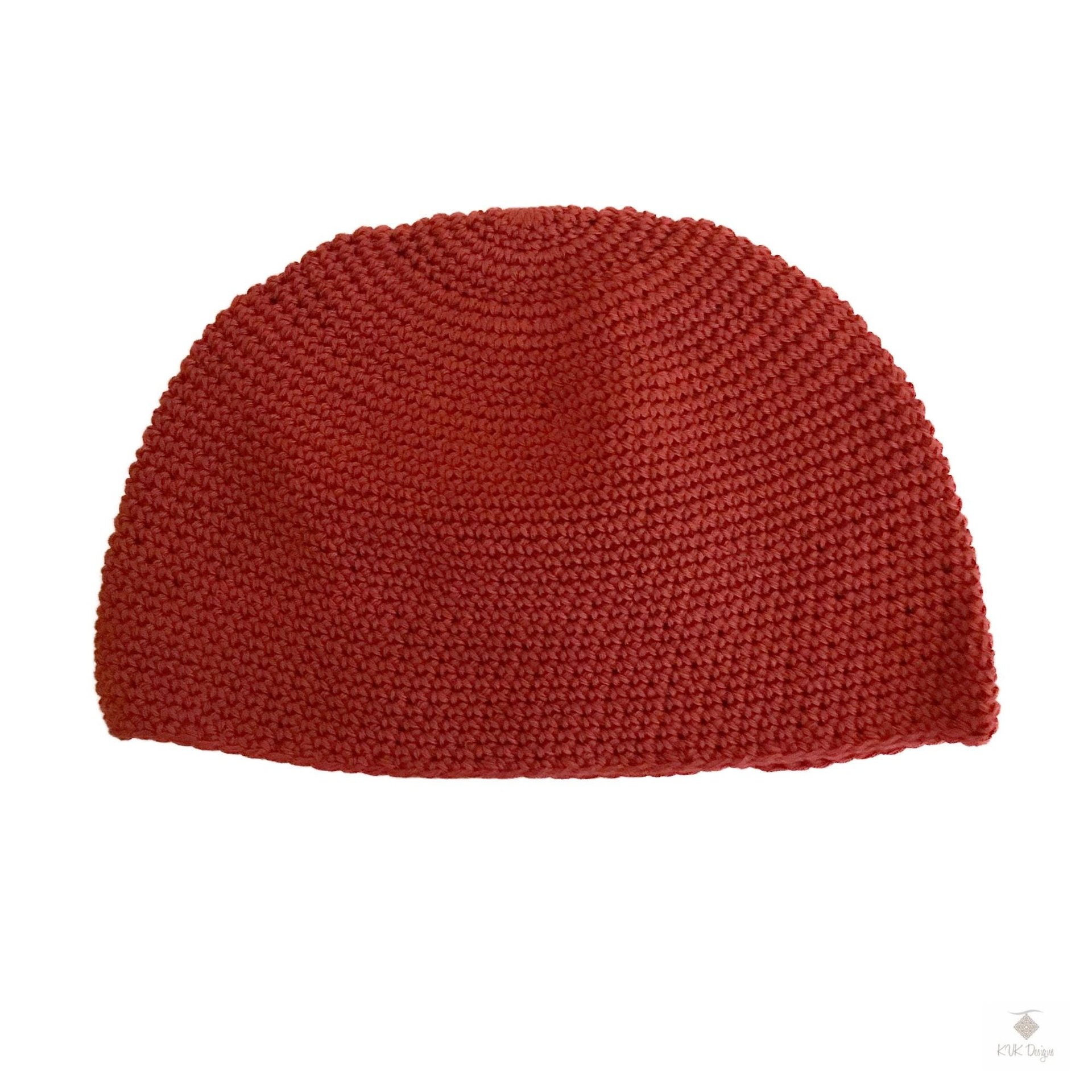 Red Kufi Skull Cap - Crocheted Beanie Hat, Ethically sourced