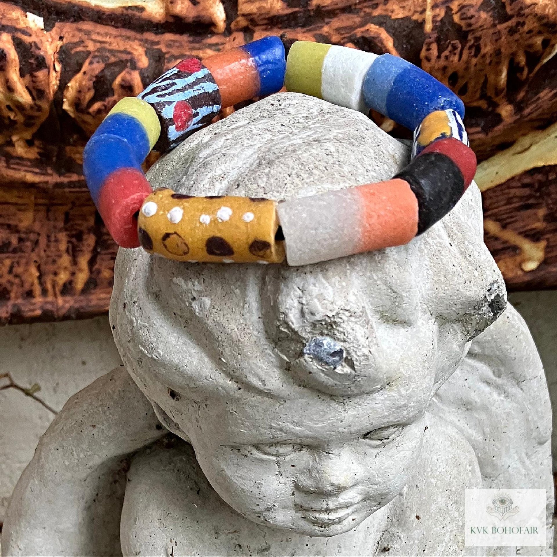 Handcrafted African Trade Bead Bracelet - Vibrant Bohemian Statement Jewelry