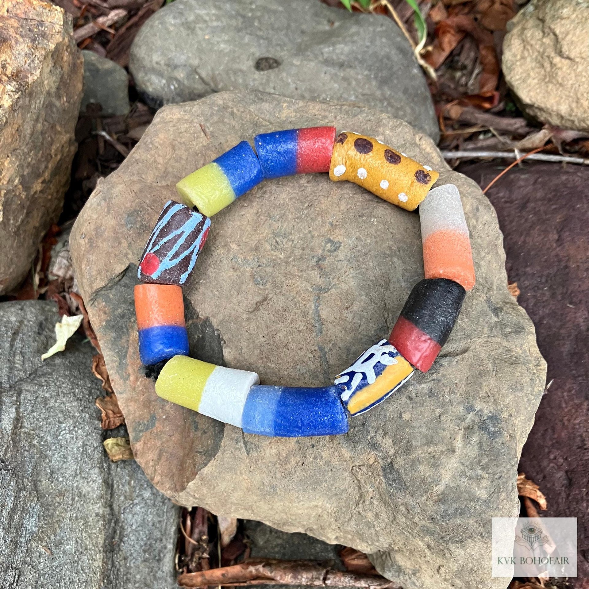 Handcrafted African Trade Bead Bracelet - Vibrant Bohemian Statement Jewelry