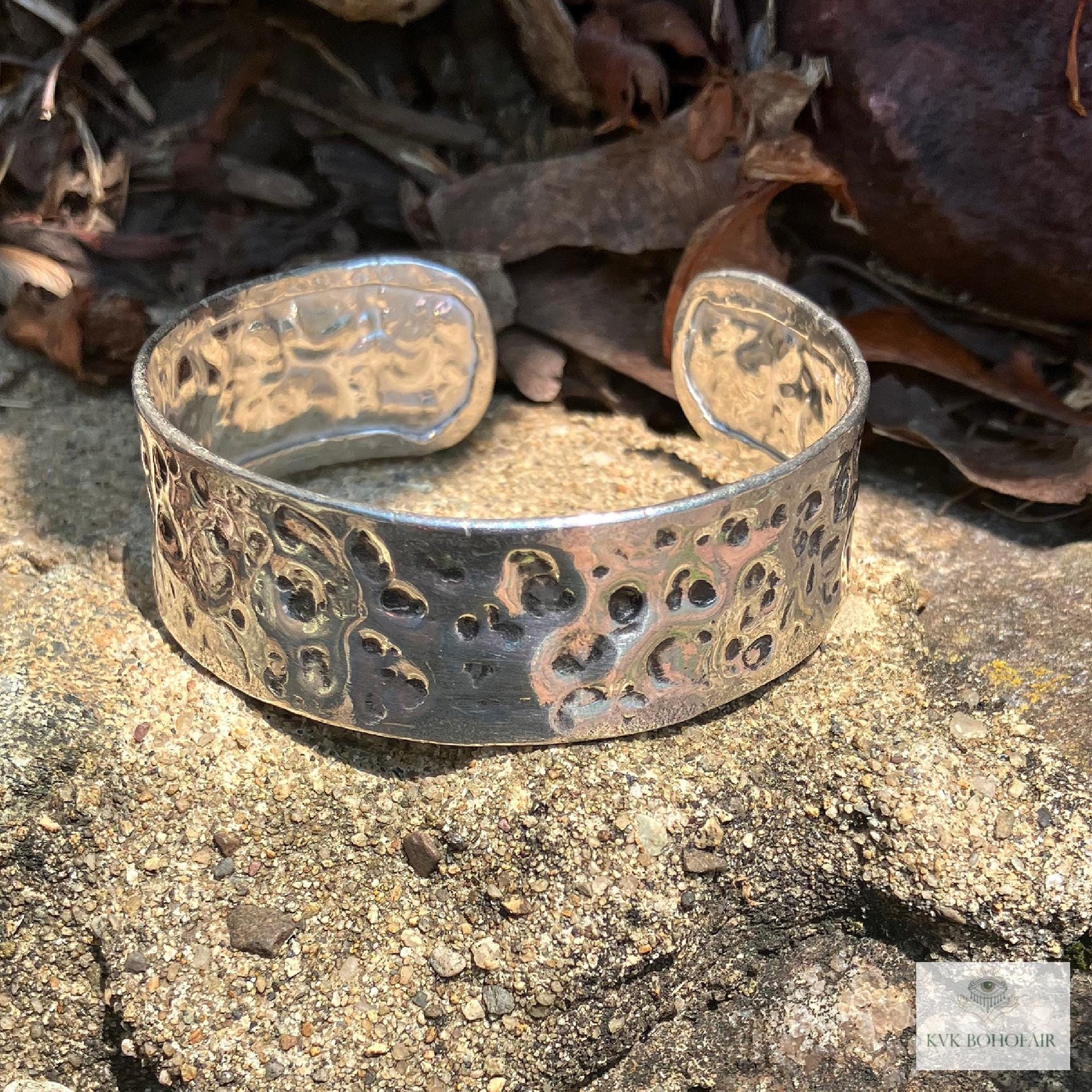 Hammered Silver Cuff Bracelet: Boho Bohemian Jewelry