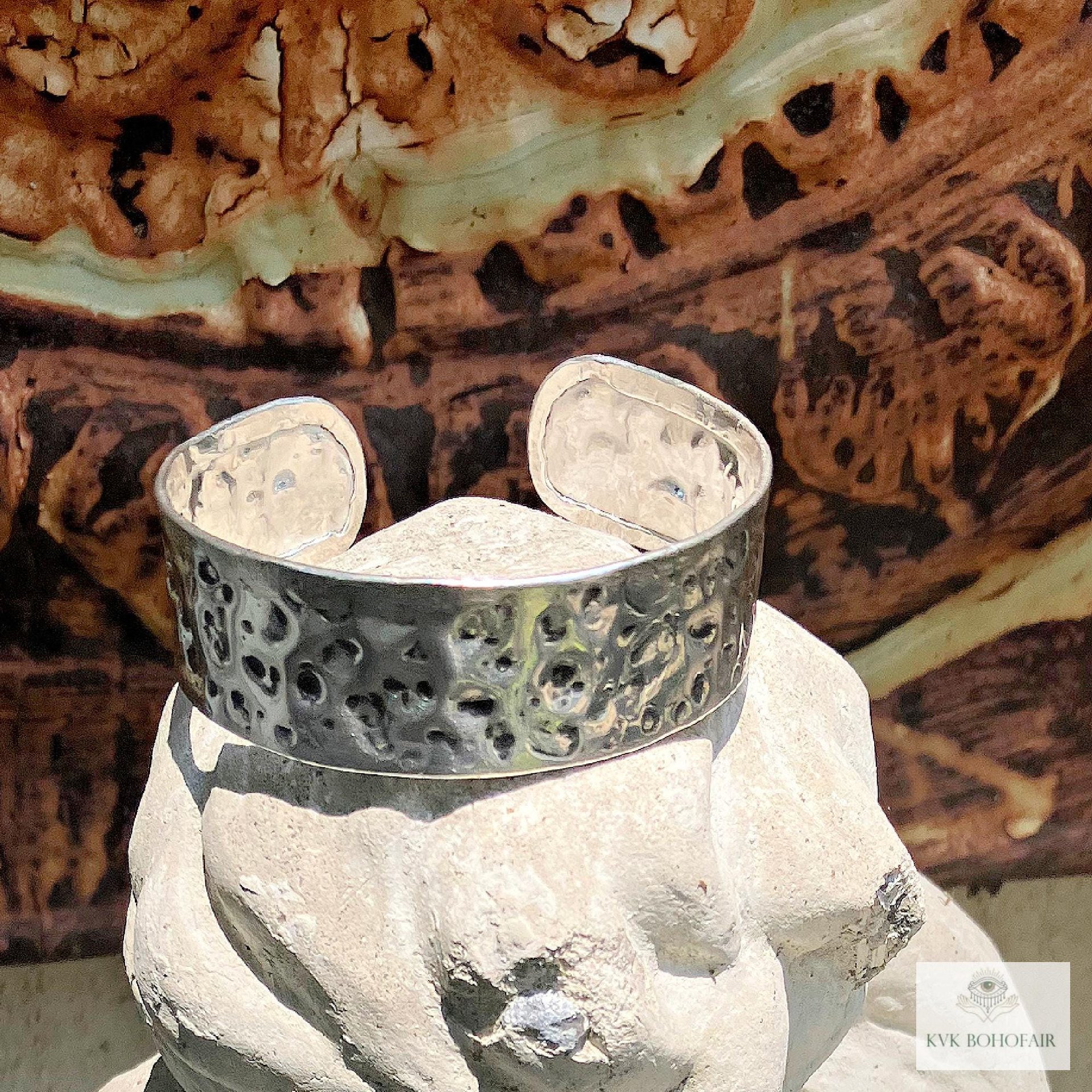Hammered Silver Cuff Bracelet: Boho Bohemian Jewelry