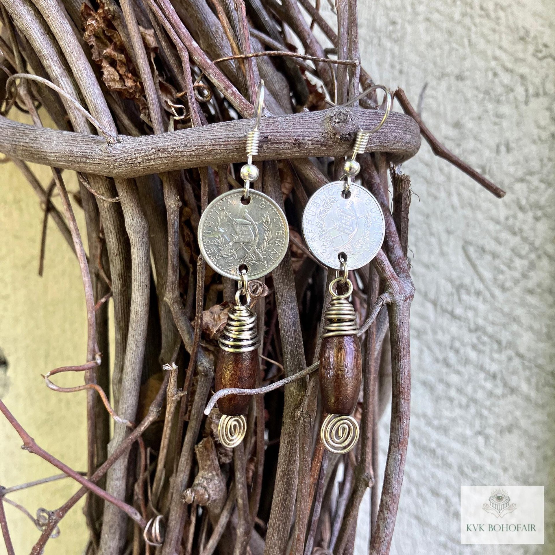 Handcrafted Guatemalan Coin Earrings - Unique Boho Chic Dangles, Ethnic Jewelry