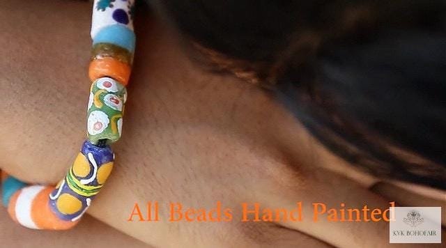 Handcrafted African Trade Bead Bracelet - Vibrant Bohemian Statement Jewelry