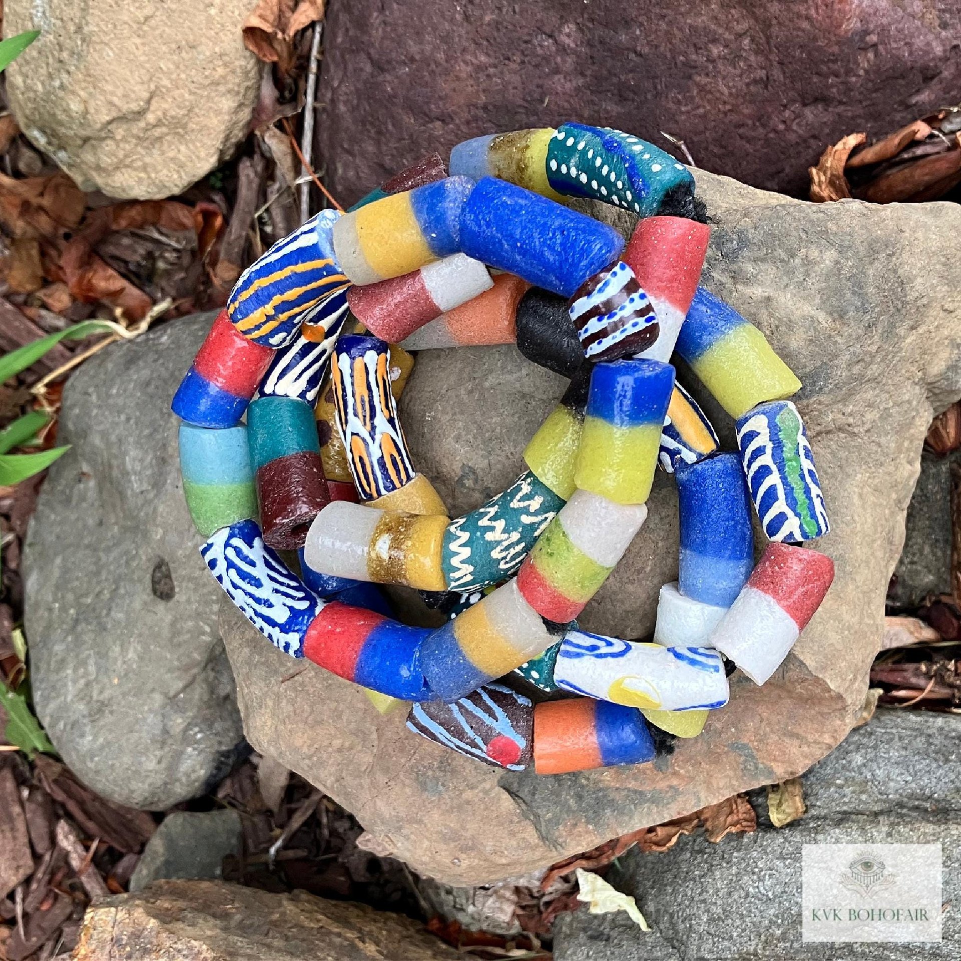 Handcrafted African Trade Bead Bracelet - Vibrant Bohemian Statement Jewelry