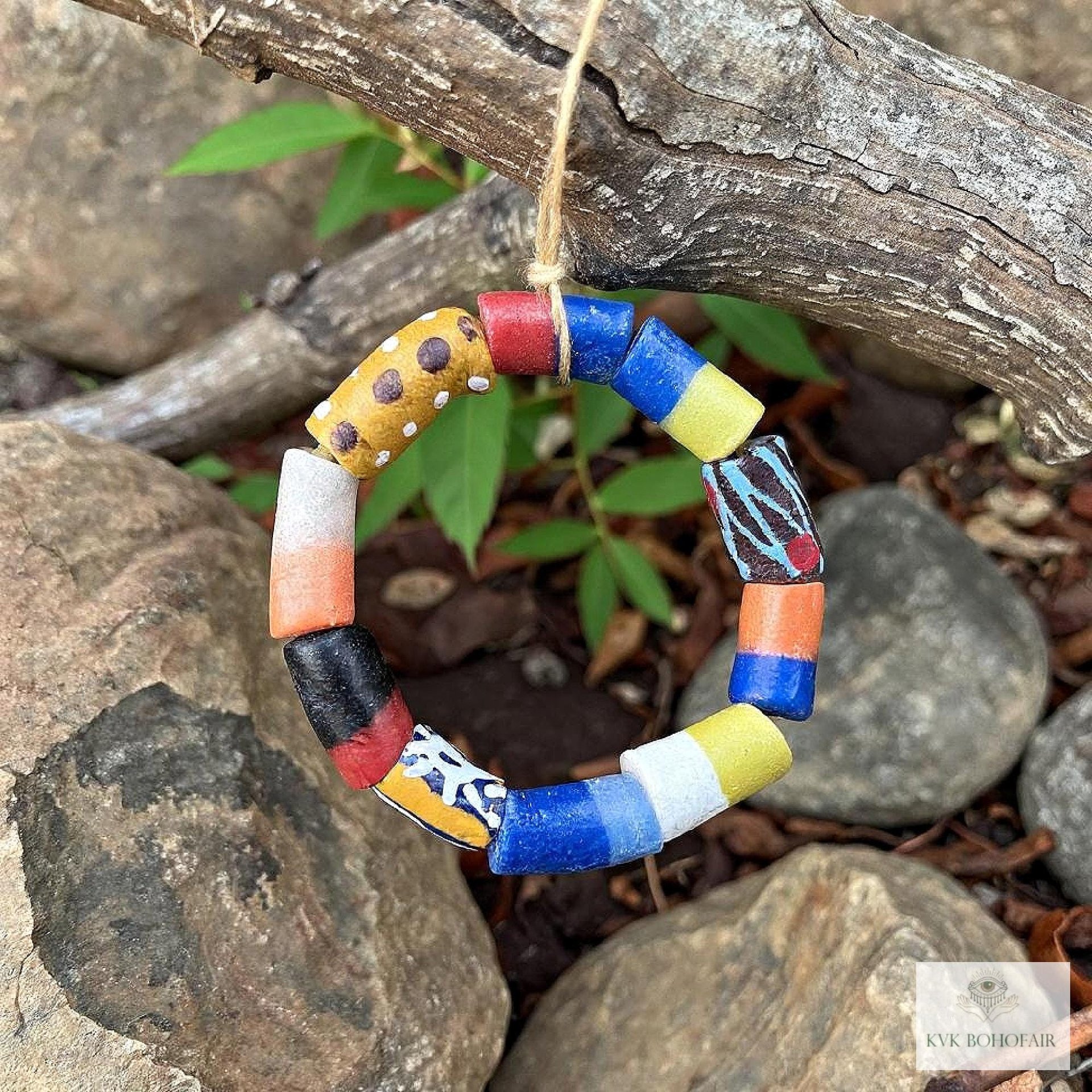 Handcrafted African Trade Bead Bracelet - Vibrant Bohemian Statement Jewelry