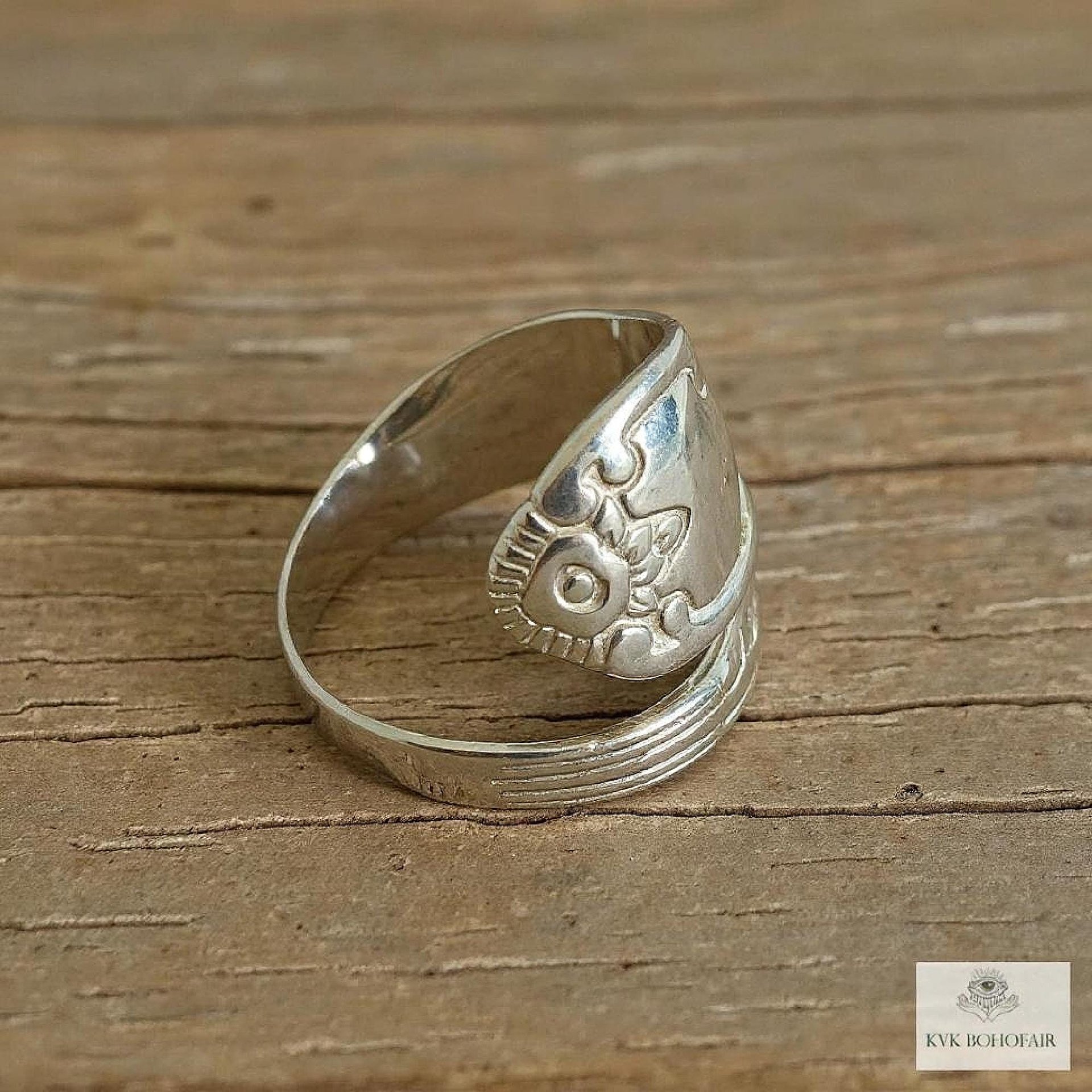Sterling Silver Flower Spoon Ring - Boho Ring, Artisan Silverware Jewelry
