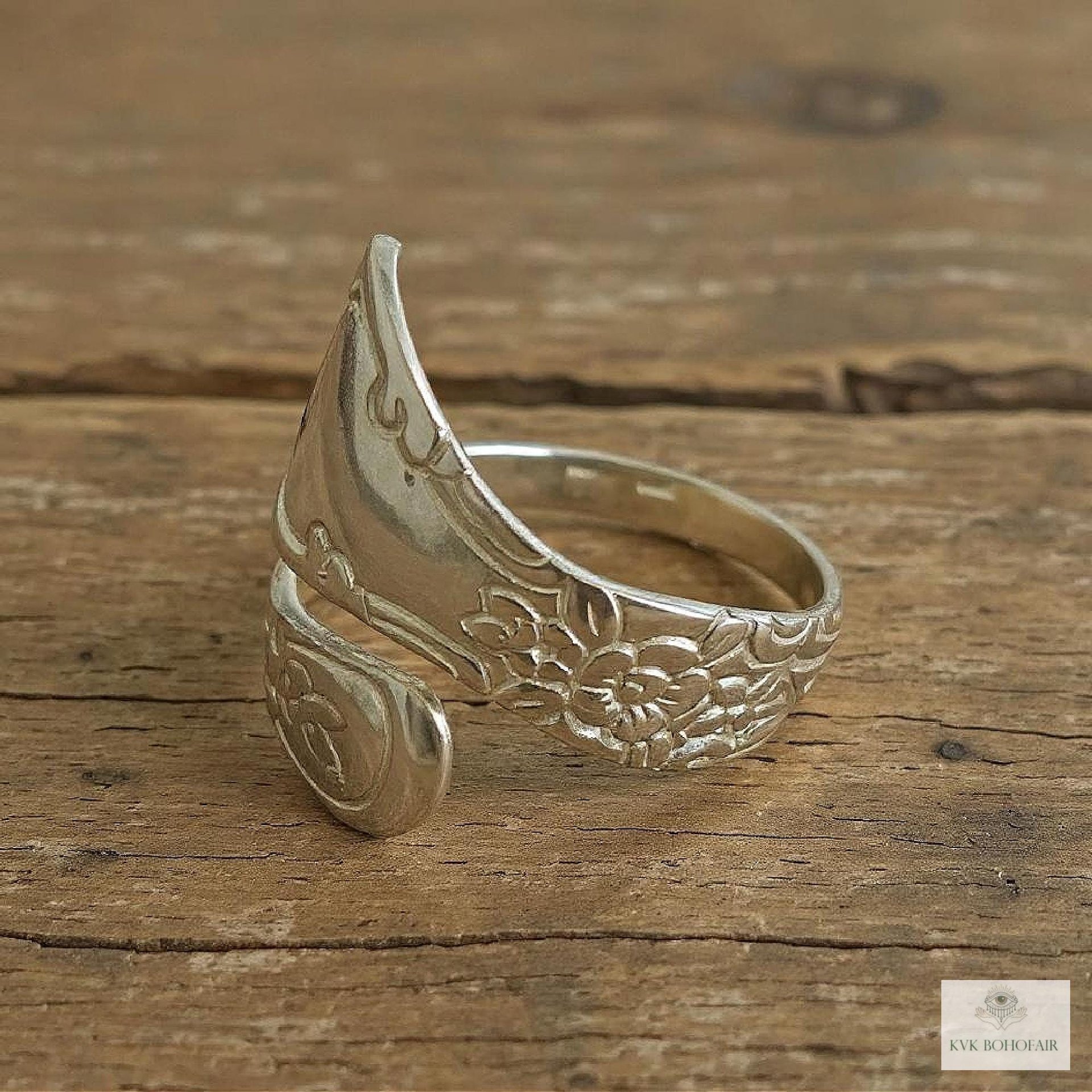 Sterling Silver Flower Spoon Ring - Boho Ring, Artisan Silverware Jewelry