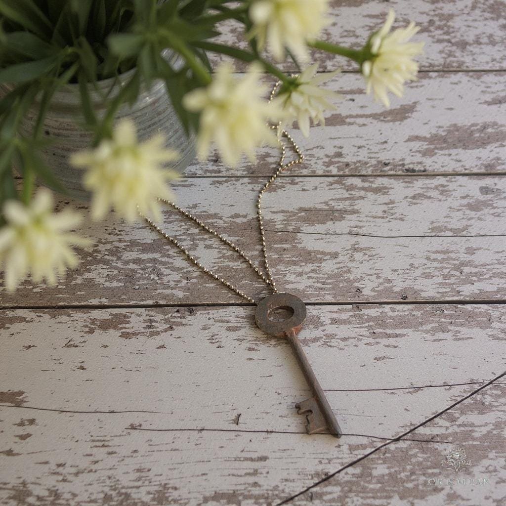Vintage Key Necklace on Ball Chain: Unique Skeleton Key Pendant, Boho Jewelry