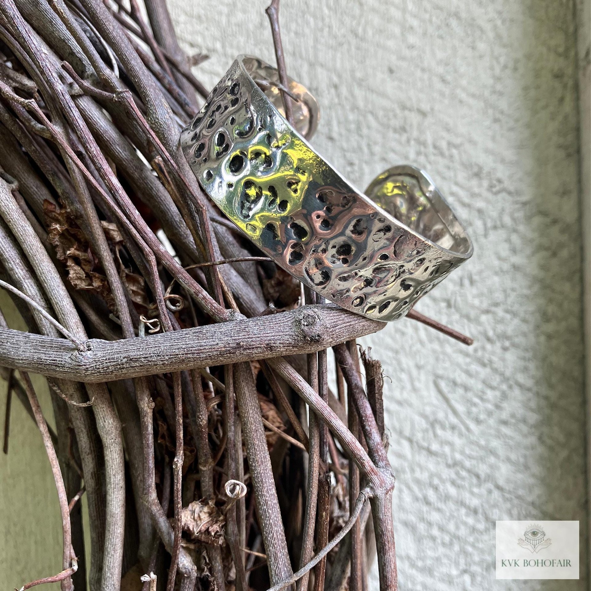 Hammered Silver Cuff Bracelet: Boho Bohemian Jewelry