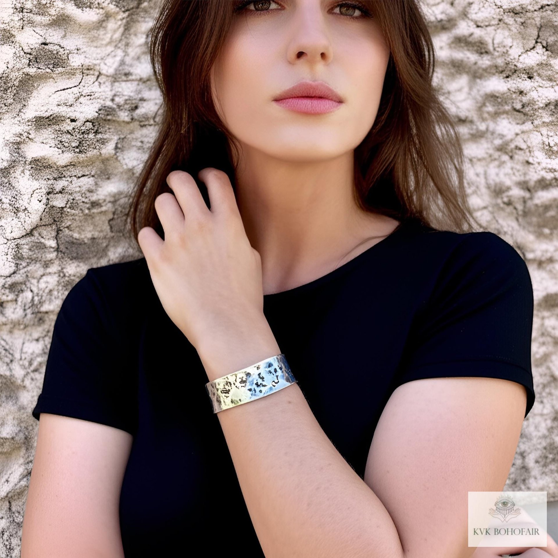 Hammered Silver Cuff Bracelet: Boho Bohemian Jewelry