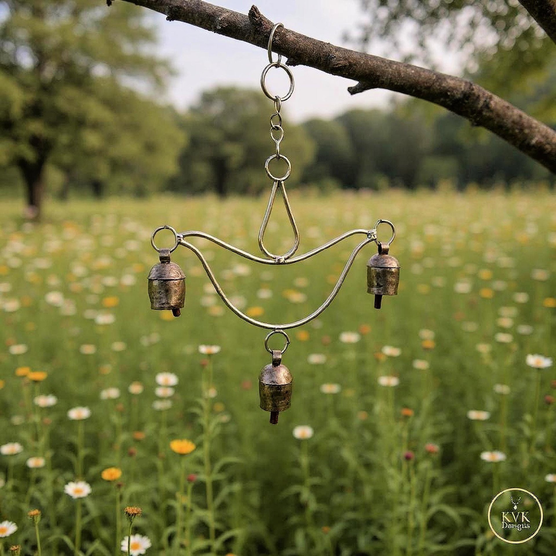 Handcrafted Lotus Flower Wind Chime - Rustic Metal Art for Garden & Home Decor