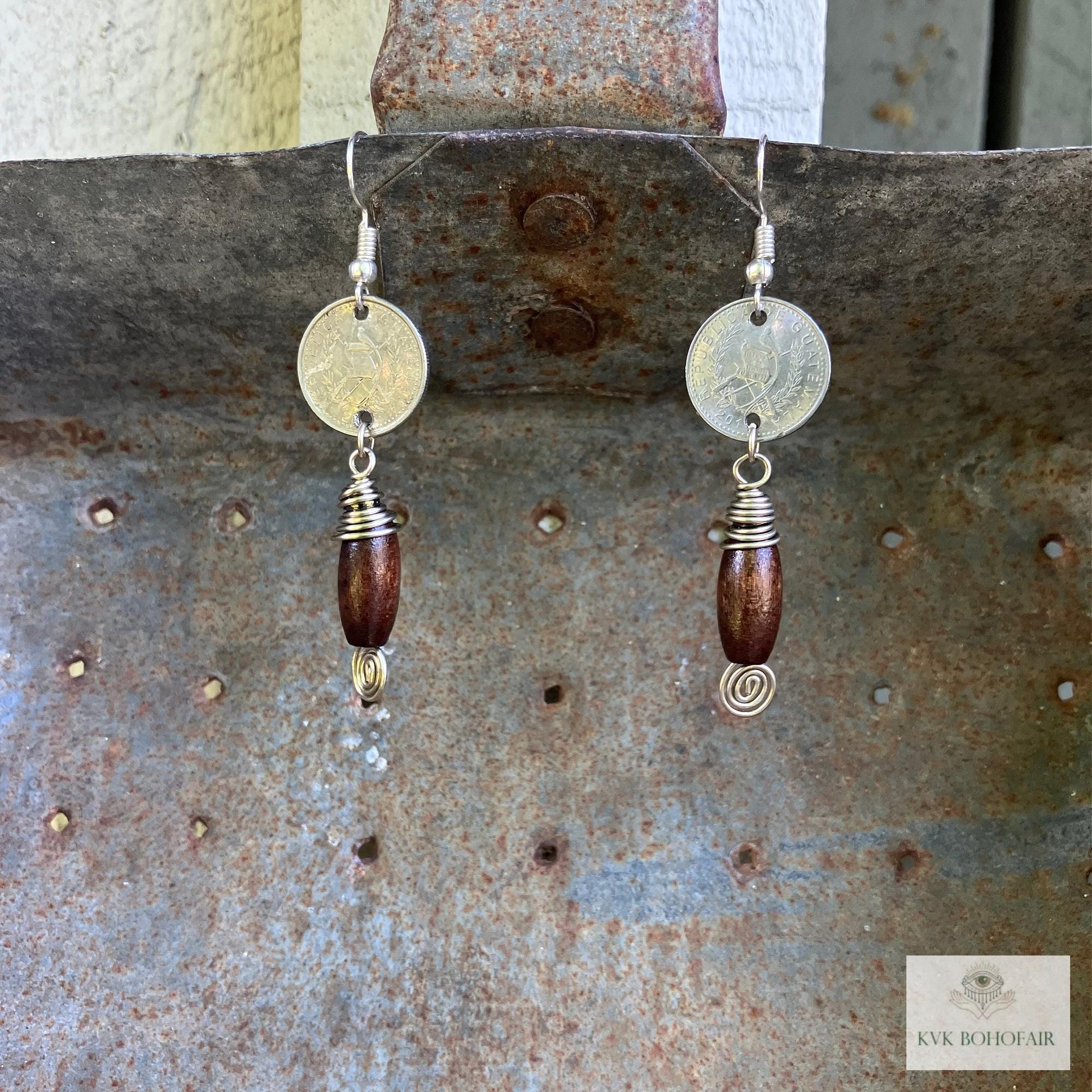 Handcrafted Guatemalan Coin Earrings - Unique Boho Chic Dangles, Ethnic Jewelry