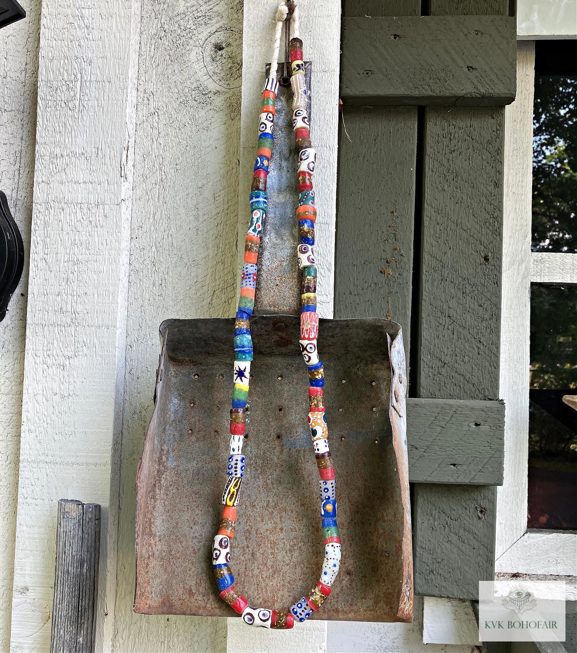 Long African Trade Bead Necklace - Vibrant Bohemian Statement Jewelry