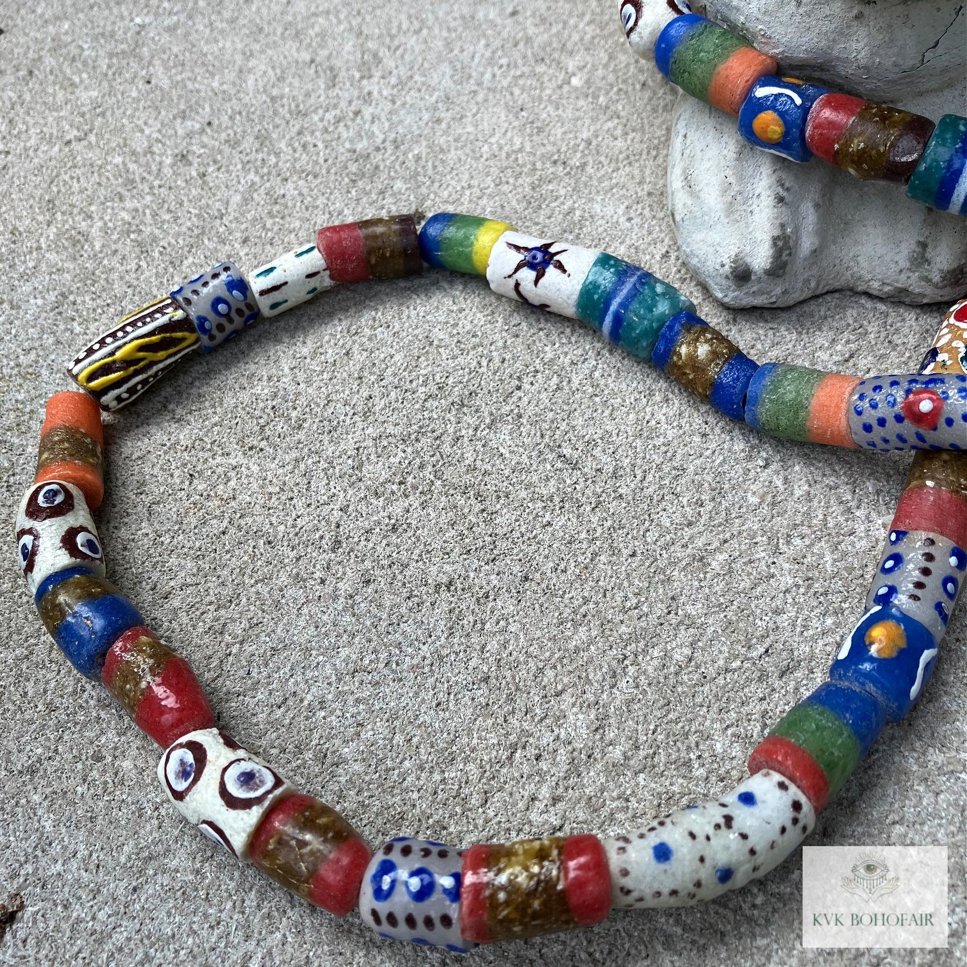 Long African Trade Bead Necklace - Vibrant Bohemian Statement Jewelry
