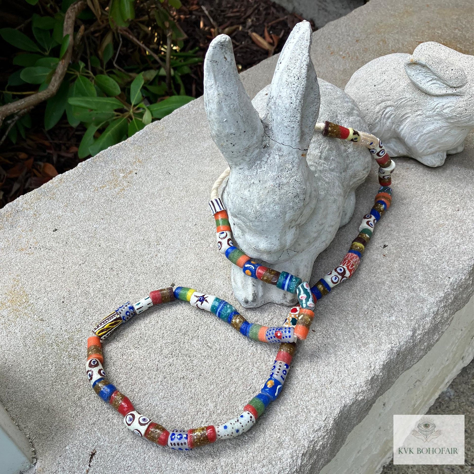 Long African Trade Bead Necklace - Vibrant Bohemian Statement Jewelry