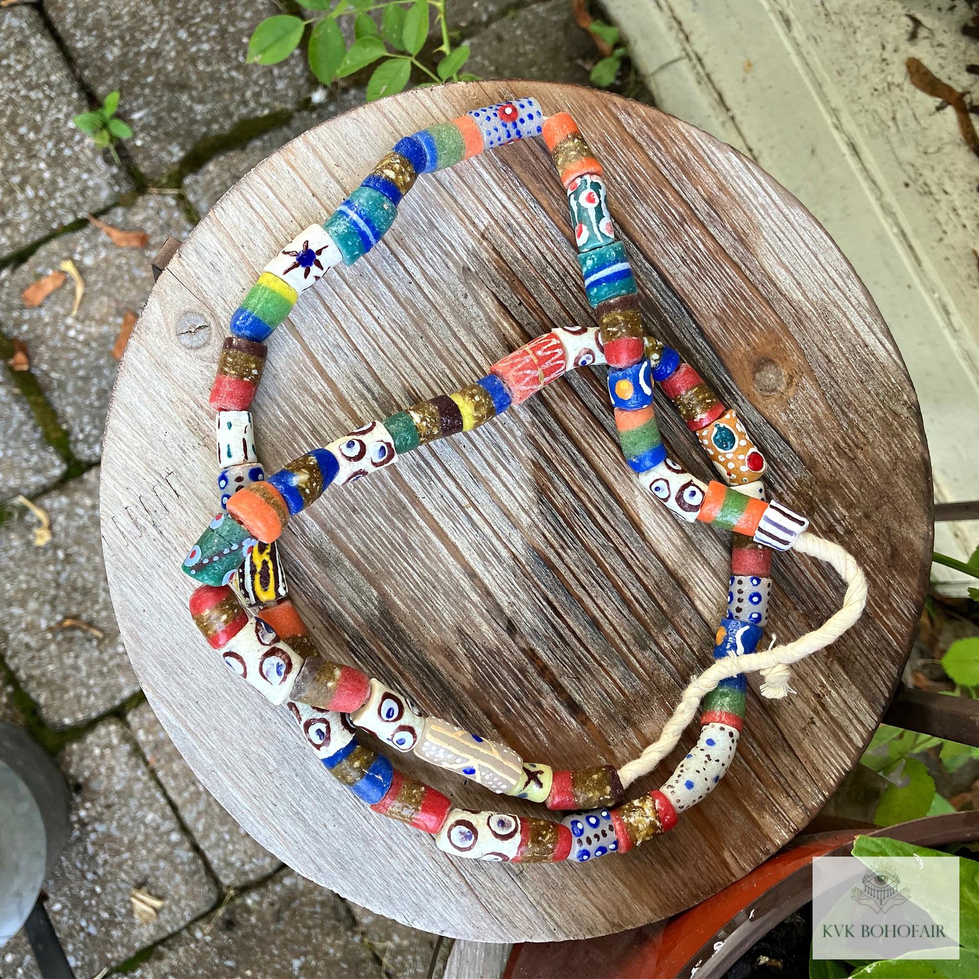 Long African Trade Bead Necklace - Vibrant Bohemian Statement Jewelry