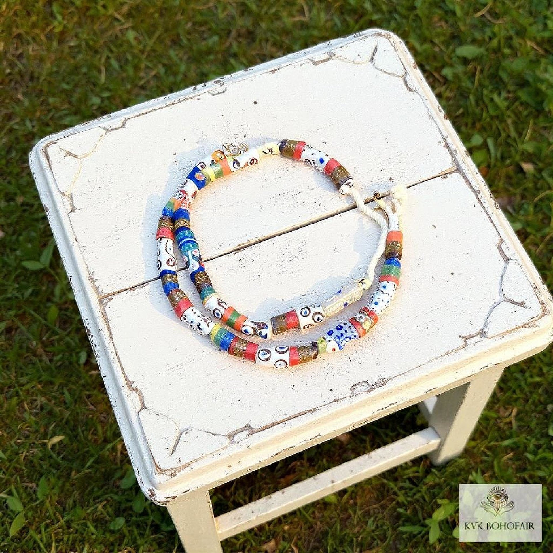 Long African Trade Bead Necklace - Vibrant Bohemian Statement Jewelry