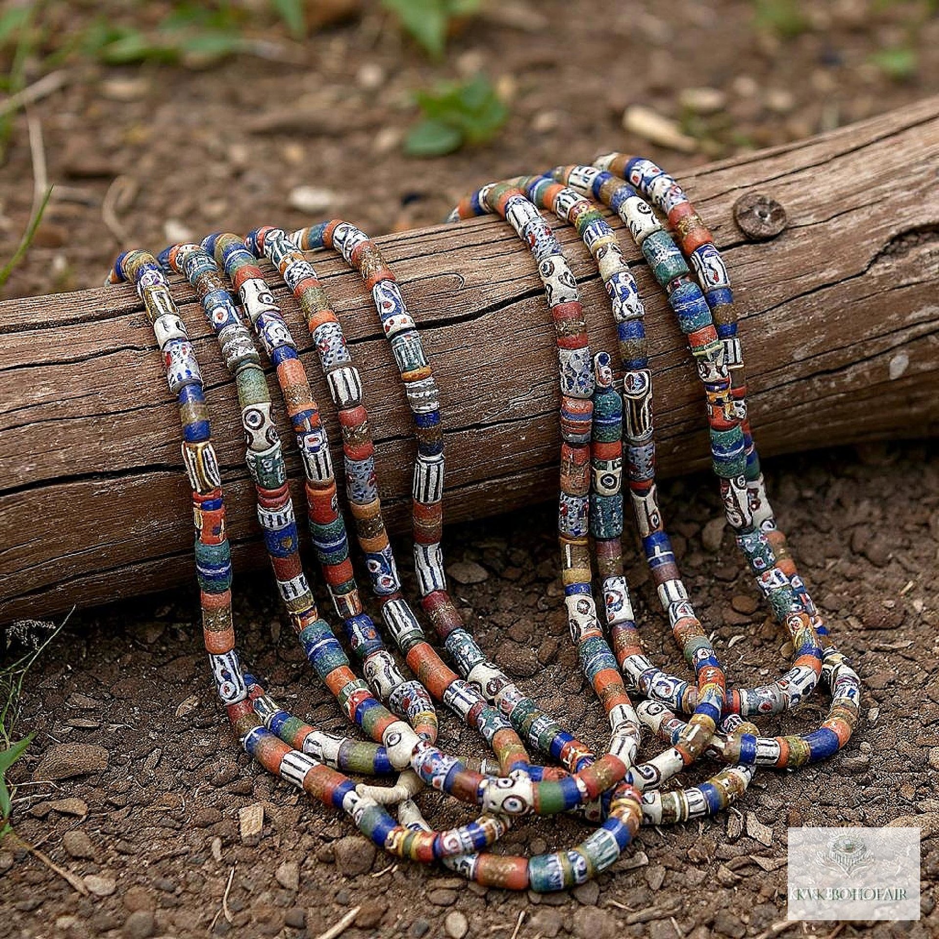 Long African Trade Bead Necklace - Vibrant Bohemian Statement Jewelry